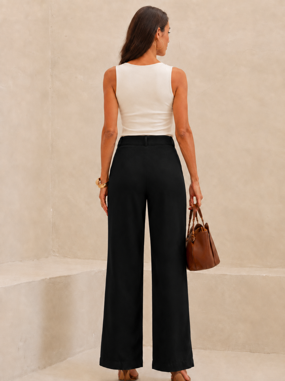 Calça Pantalona Alfaiataria Cintura Alta Elegante