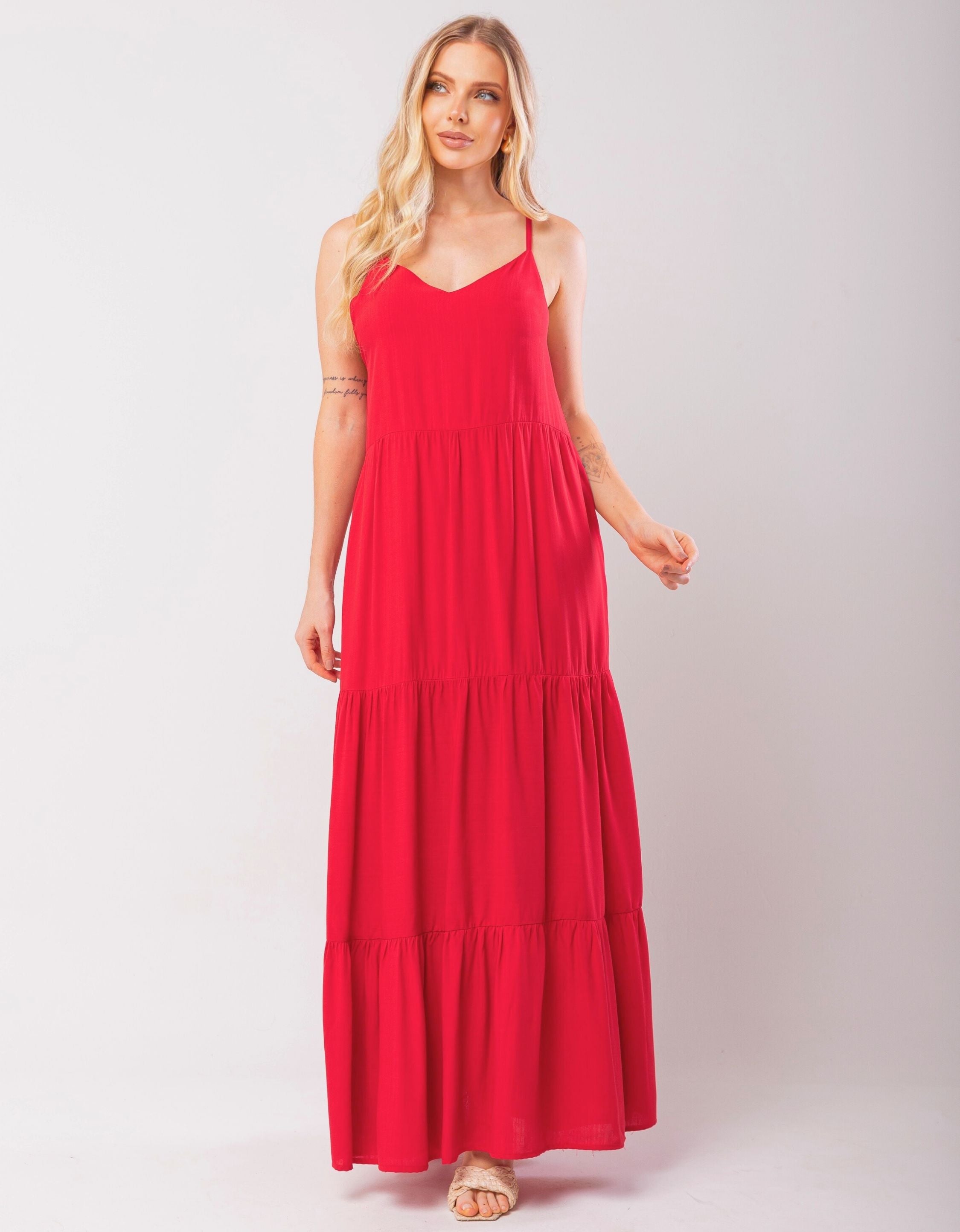 Vestido Longo Viscolinho com Alças Reguláveis