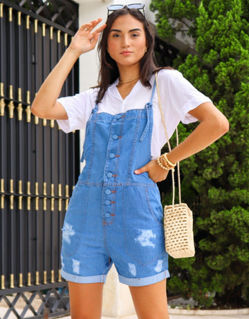 Jardineira Jeans com Botões