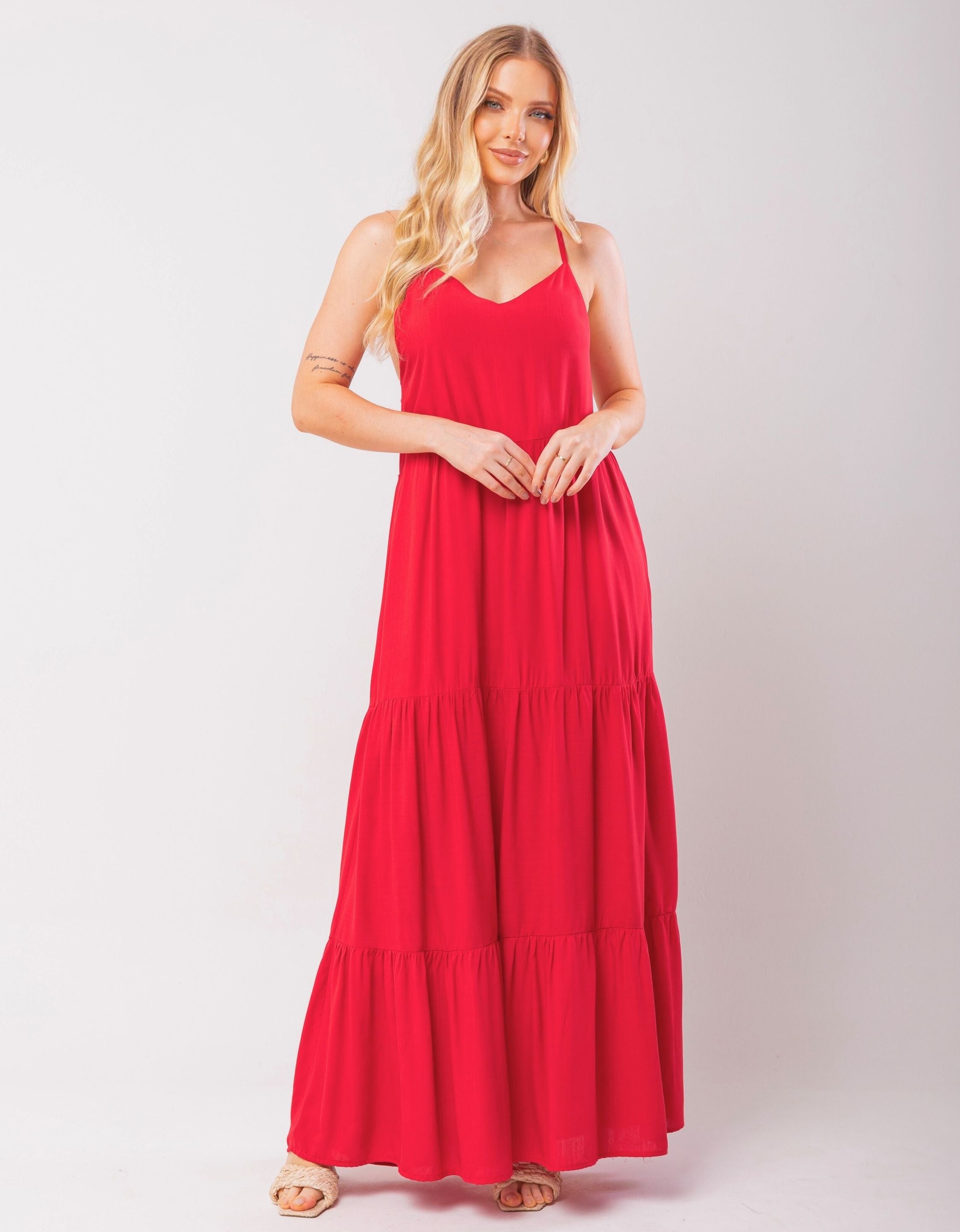 Vestido Longo Viscolinho com Alças Reguláveis
