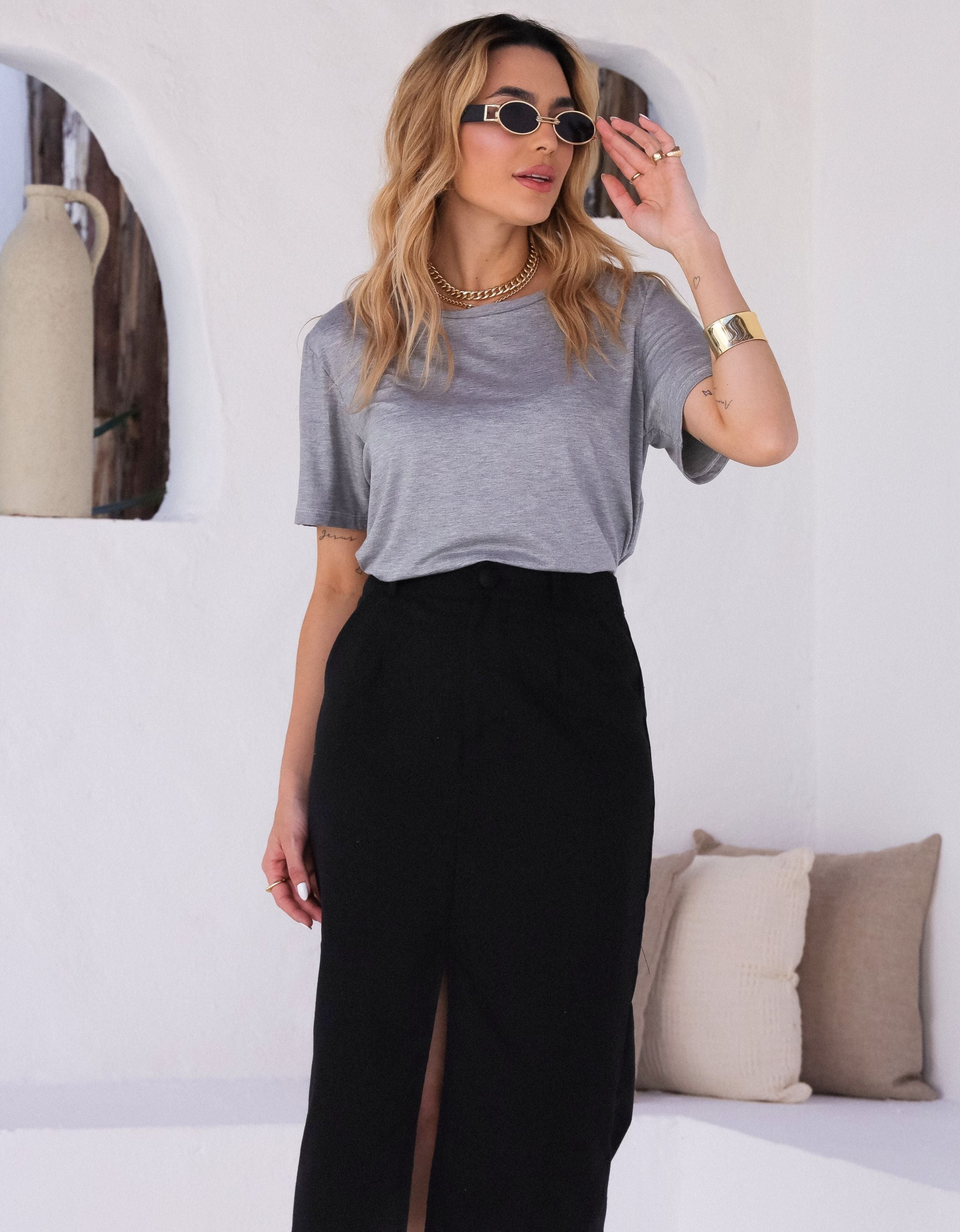 Blusa Malha de Viscose Gola Canoa