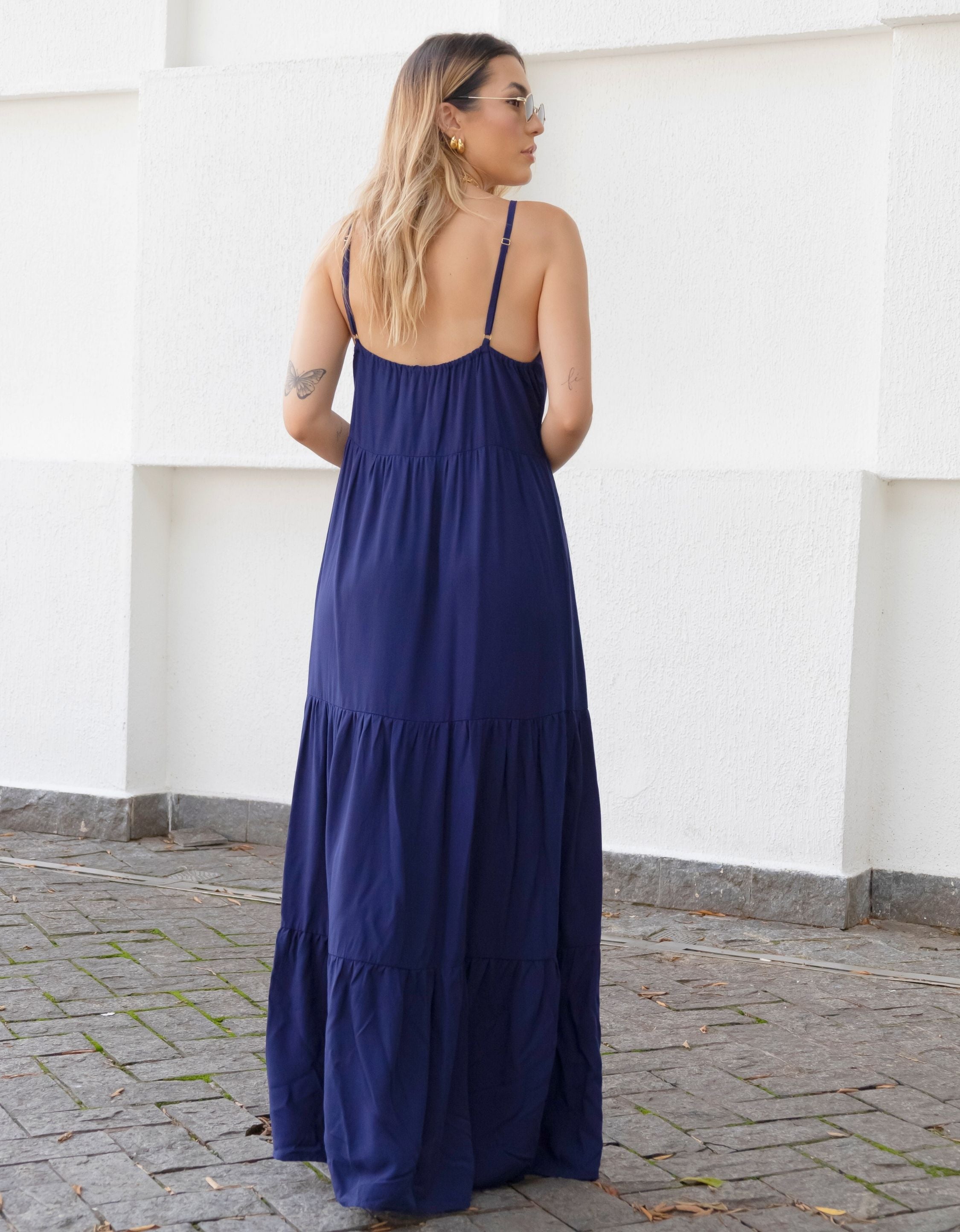 Vestido Longo Viscolinho com Alças Reguláveis