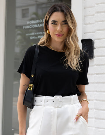 Blusa Com Mangas Malha de Viscose Gola Redonda