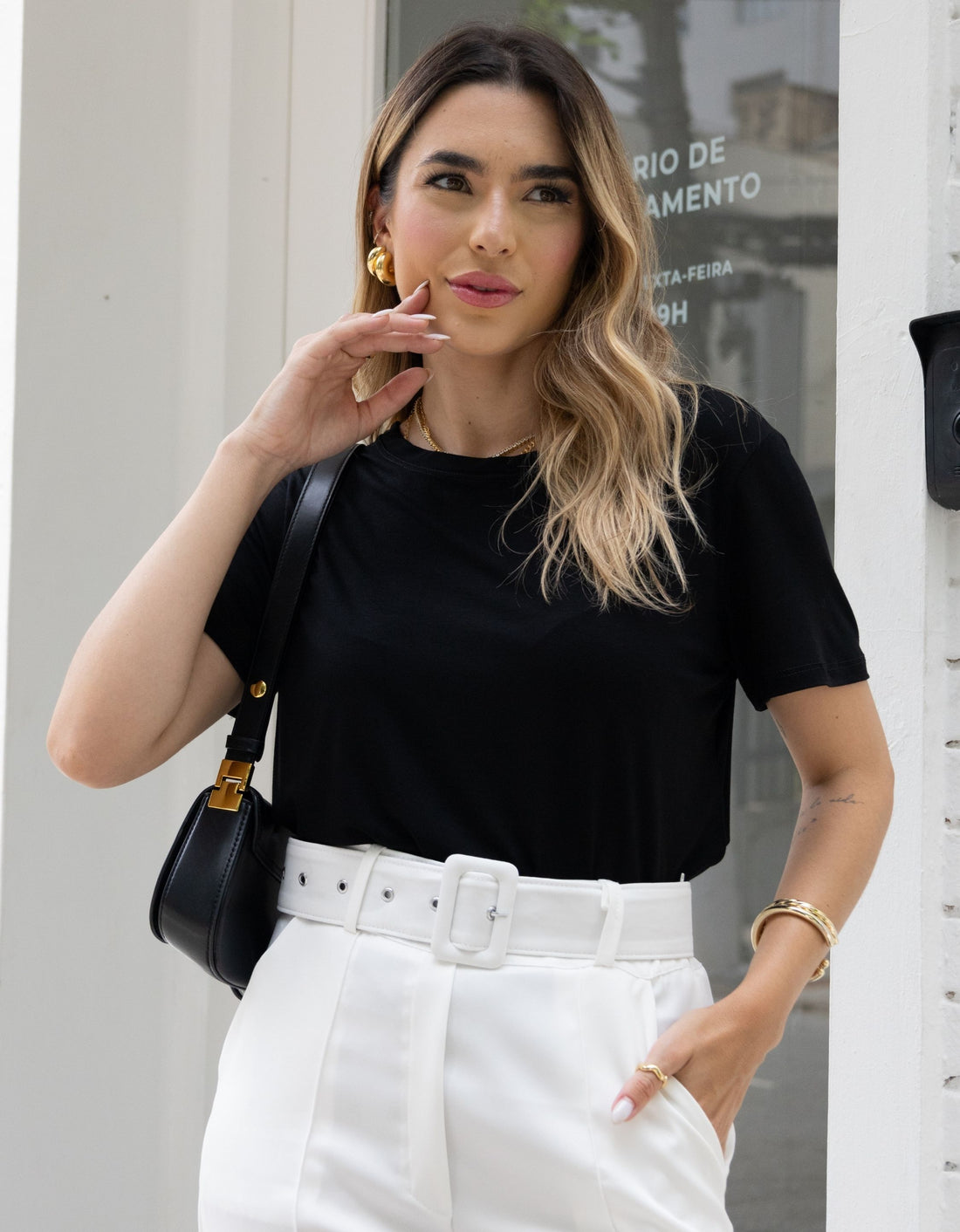 Blusa Com Mangas Malha de Viscose Gola Redonda
