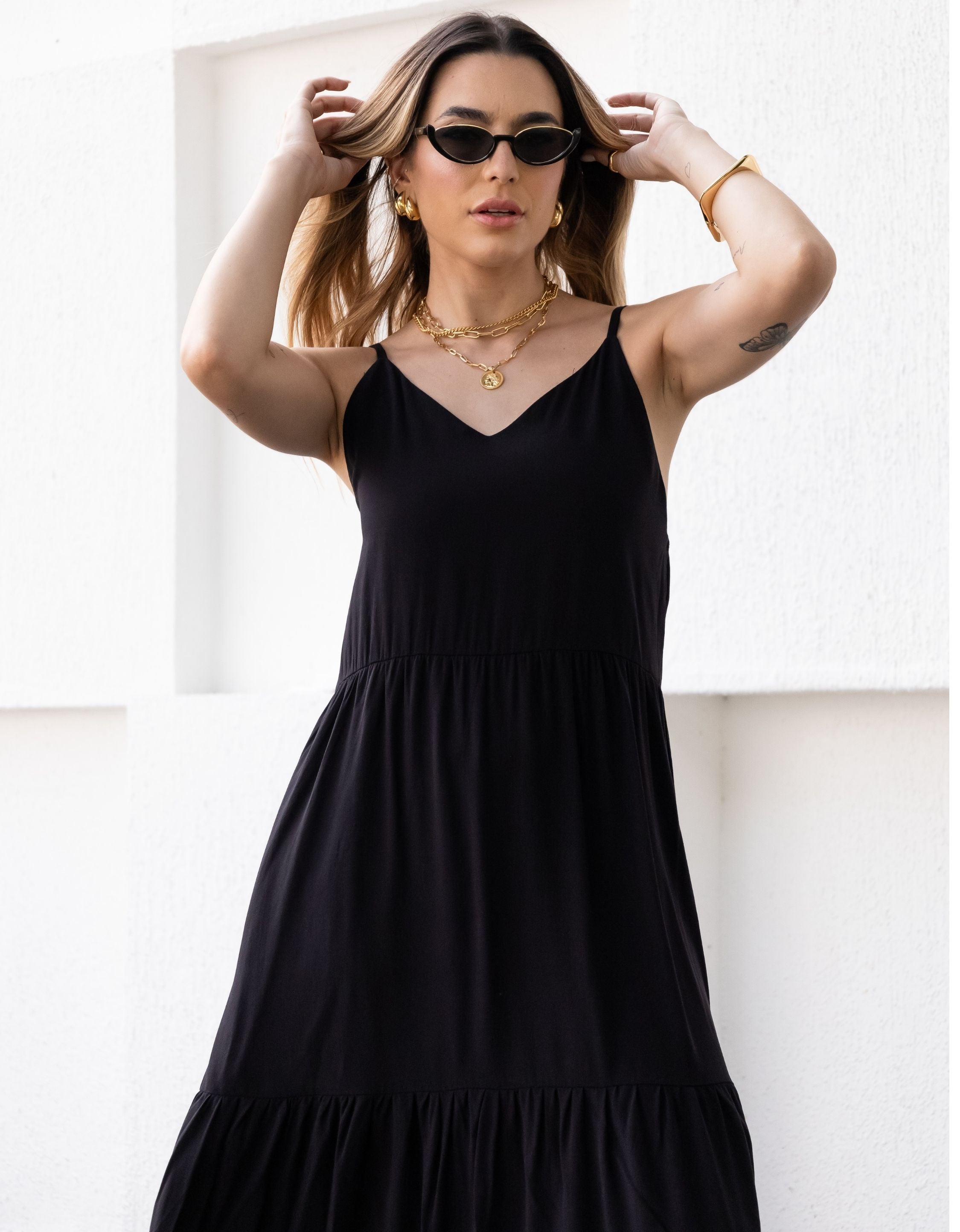 Vestido Longo Viscolinho com Alças Reguláveis