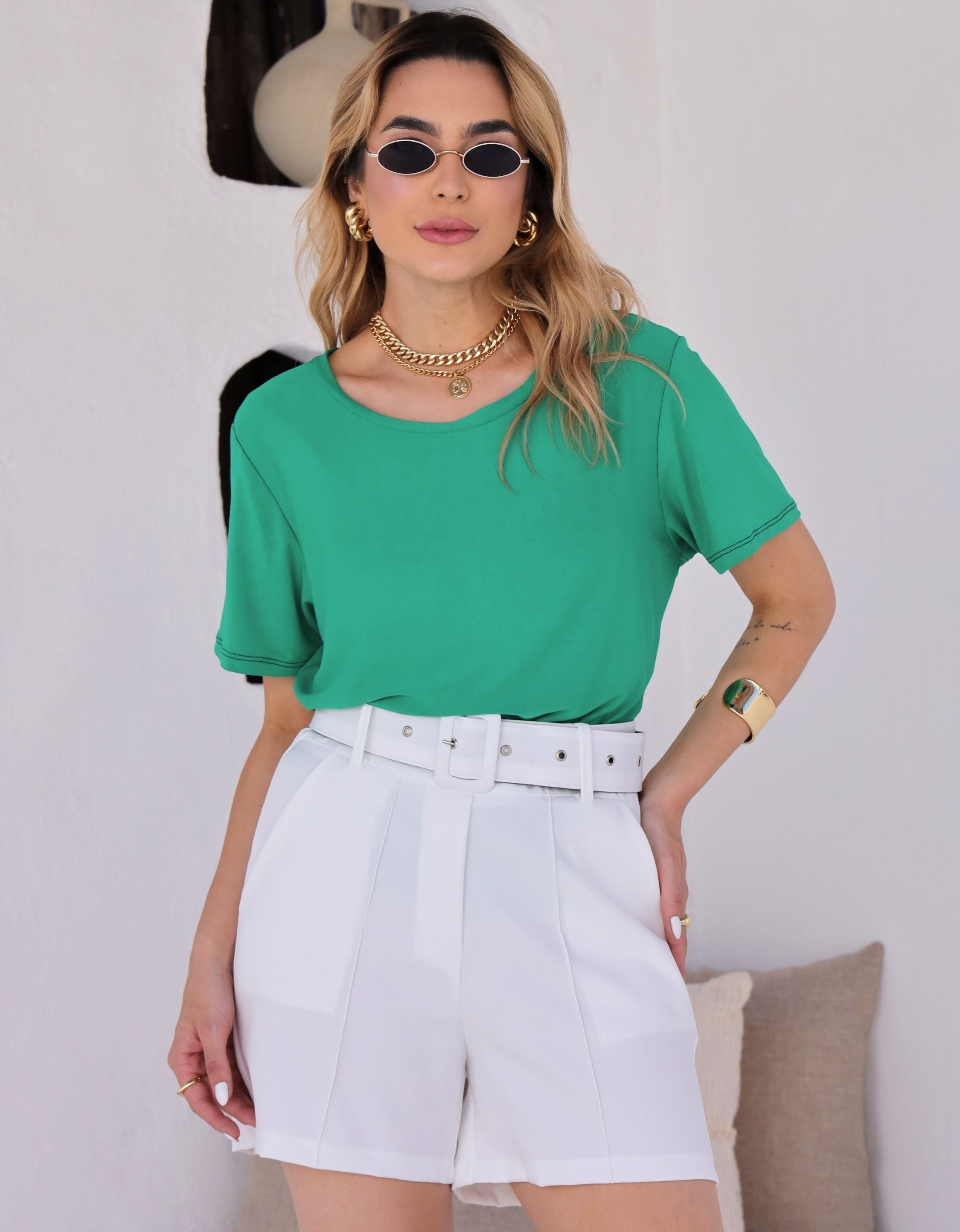 Blusa Malha de Viscose Gola Canoa