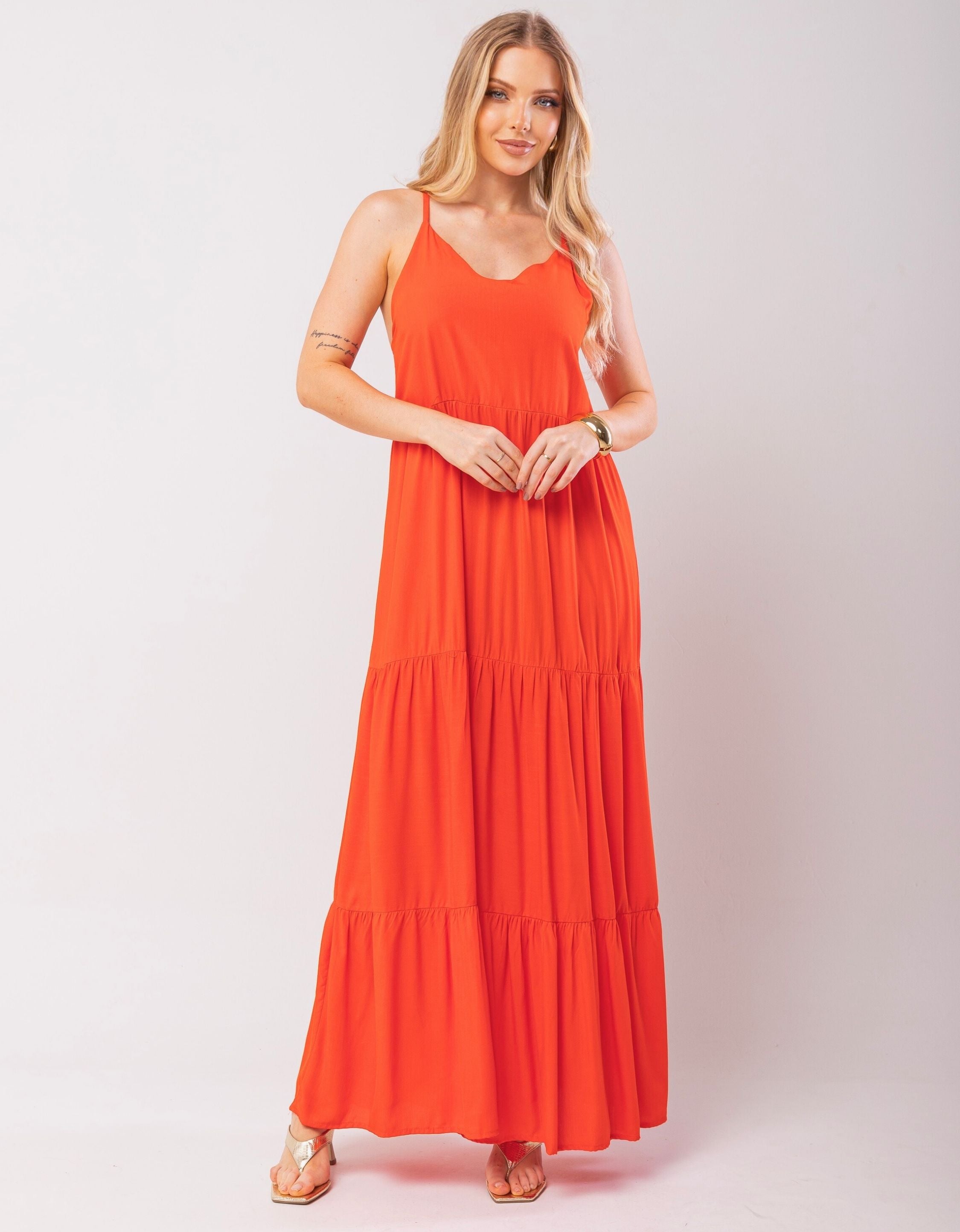 Vestido Longo Viscolinho com Alças Reguláveis