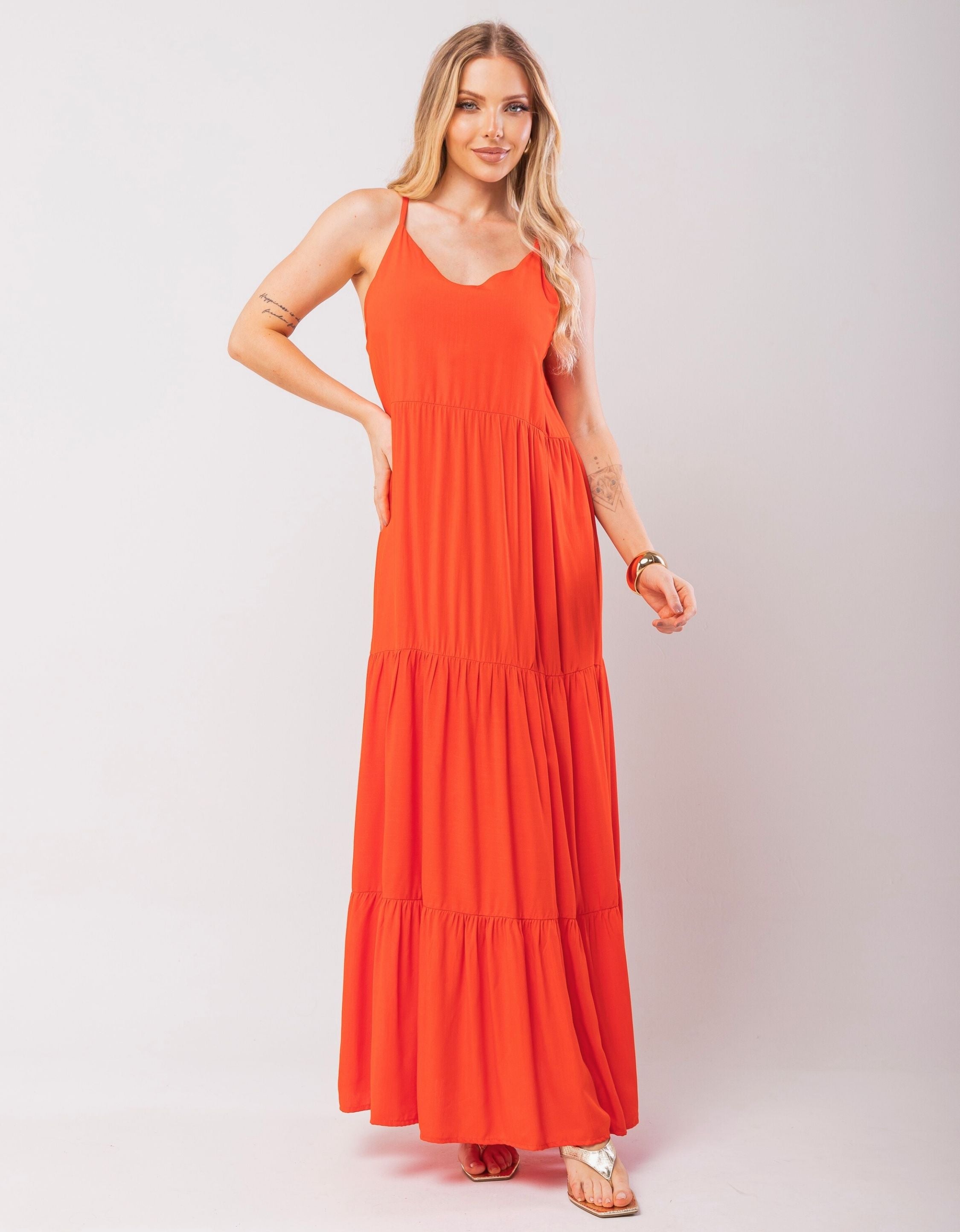 Vestido Longo Viscolinho com Alças Reguláveis