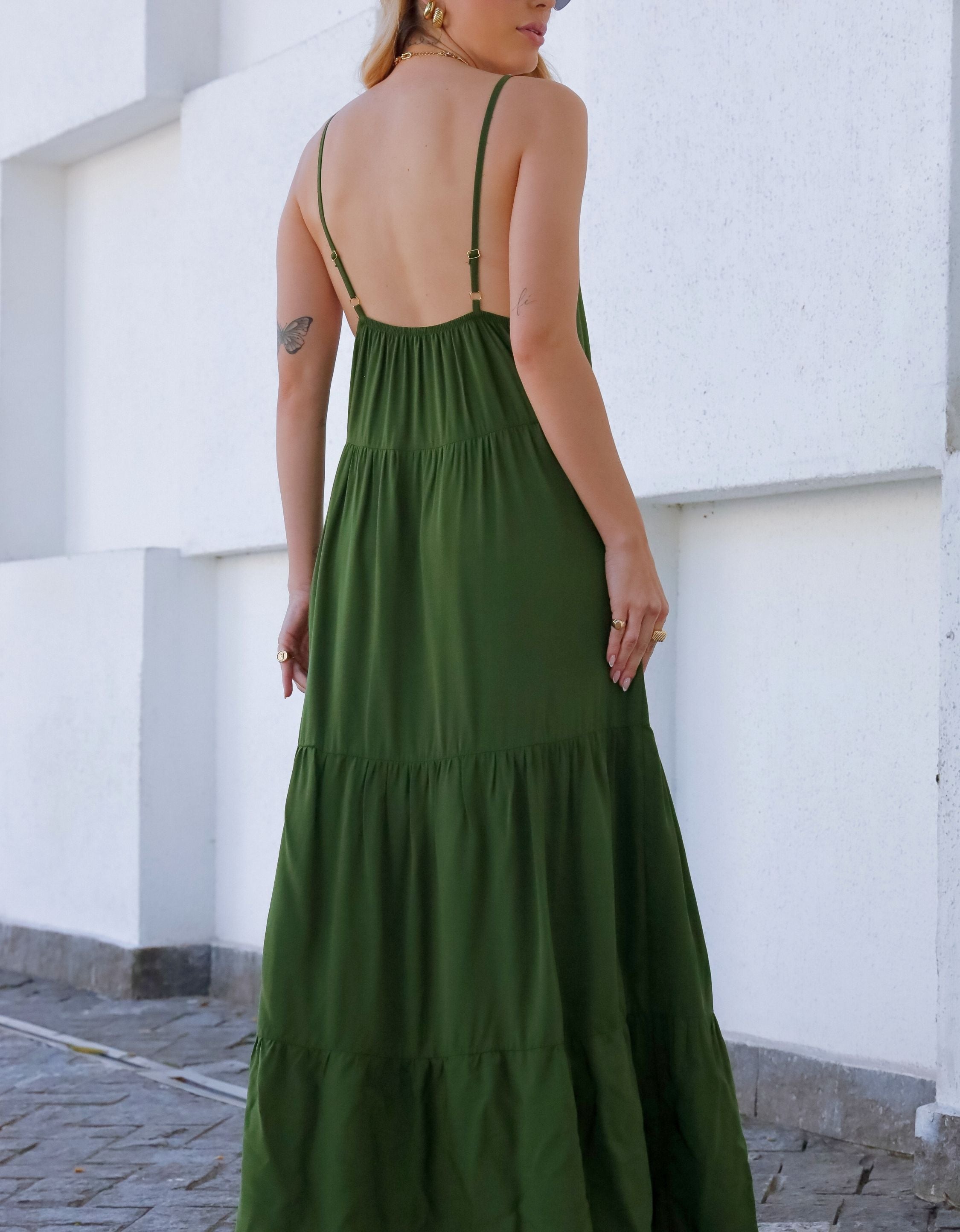 Vestido Longo Viscolinho com Alças Reguláveis