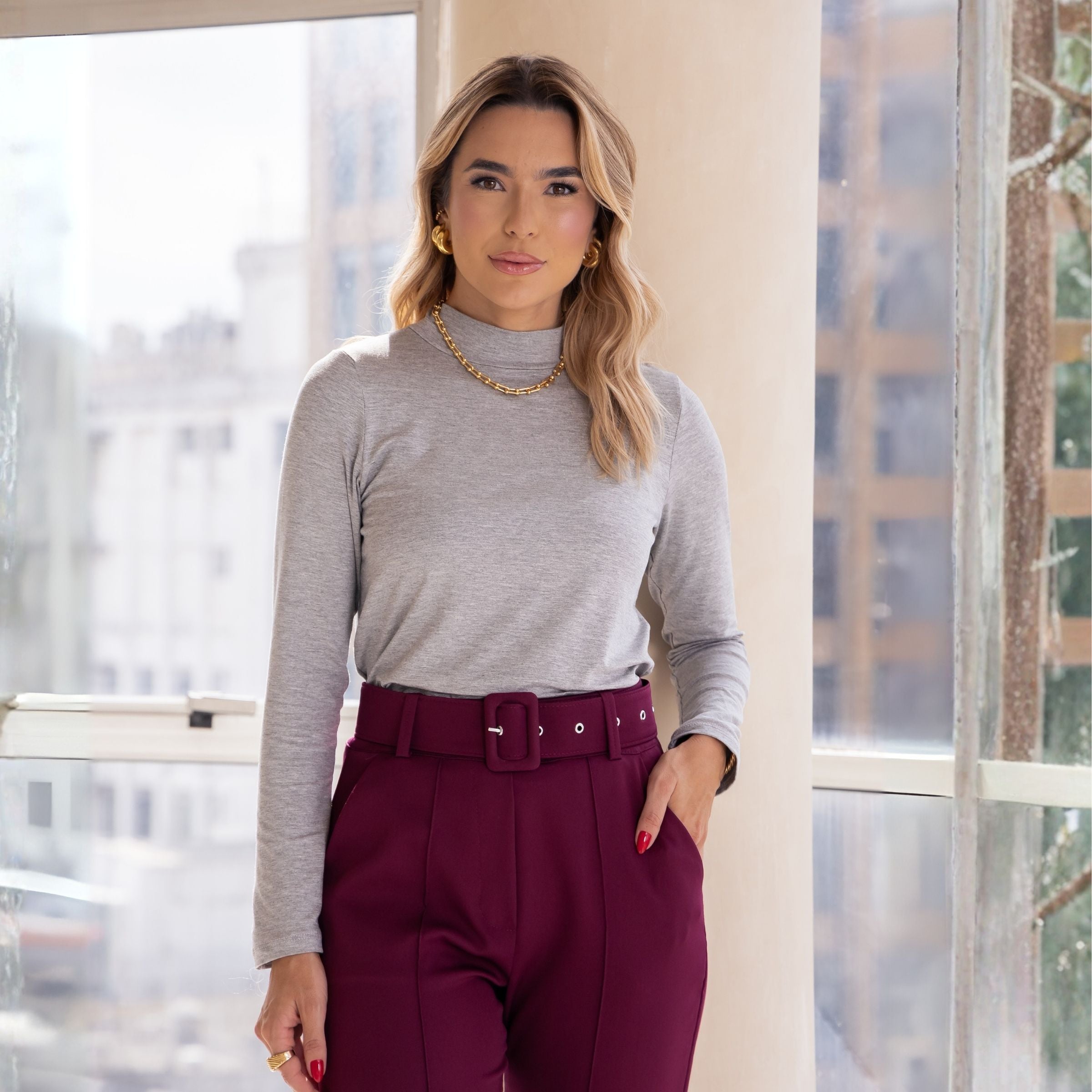 Kit 03 peças Blusa Gola Alta Cacharrel Malha de Viscose