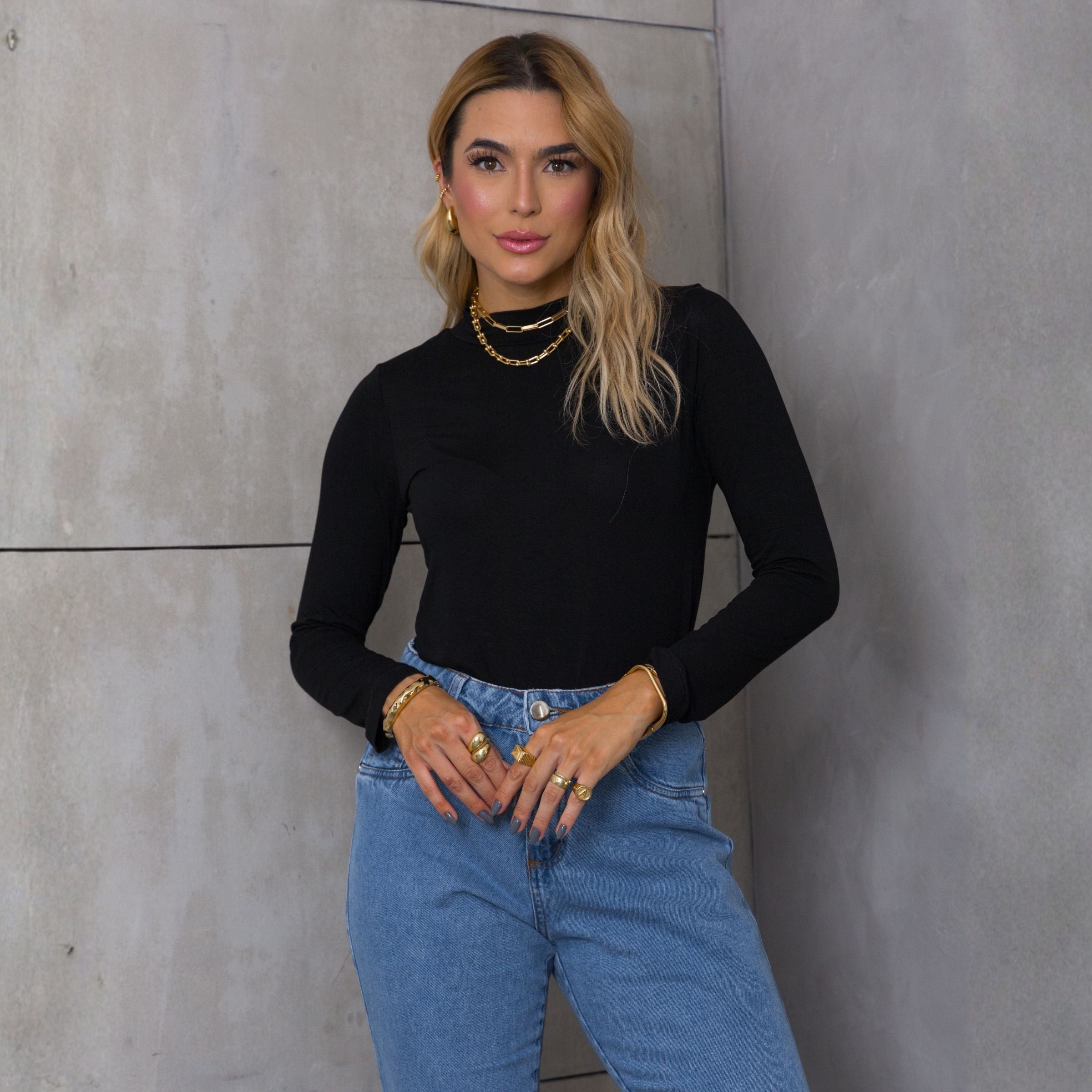 Kit 03 peças Blusa Gola Alta Cacharrel Malha de Viscose