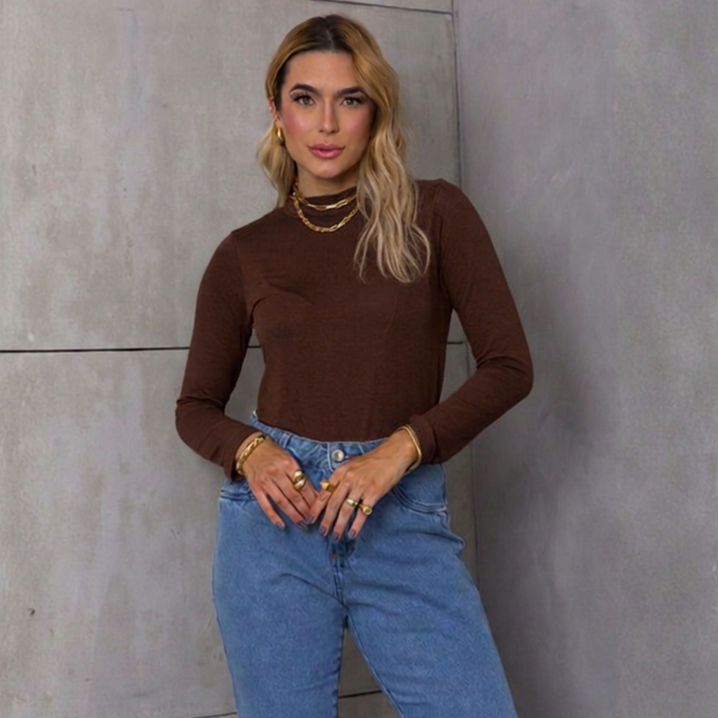 Kit 03 peças Blusa Gola Alta Cacharrel Malha de Viscose