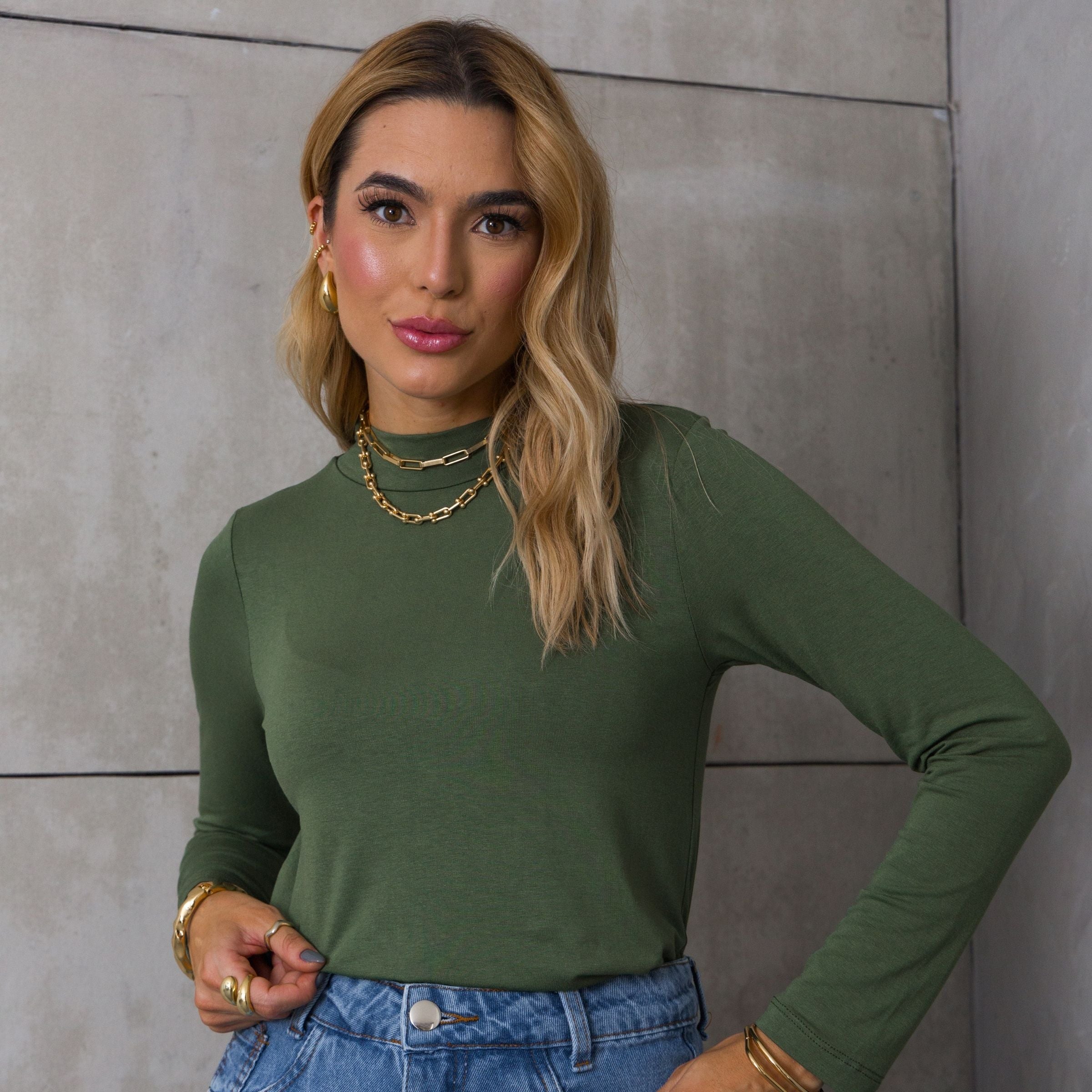 Kit 03 peças Blusa Gola Alta Cacharrel Malha de Viscose
