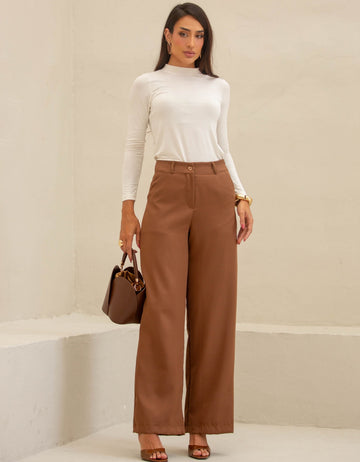Calça Pantalona Alfaiataria Cintura Alta Elegante