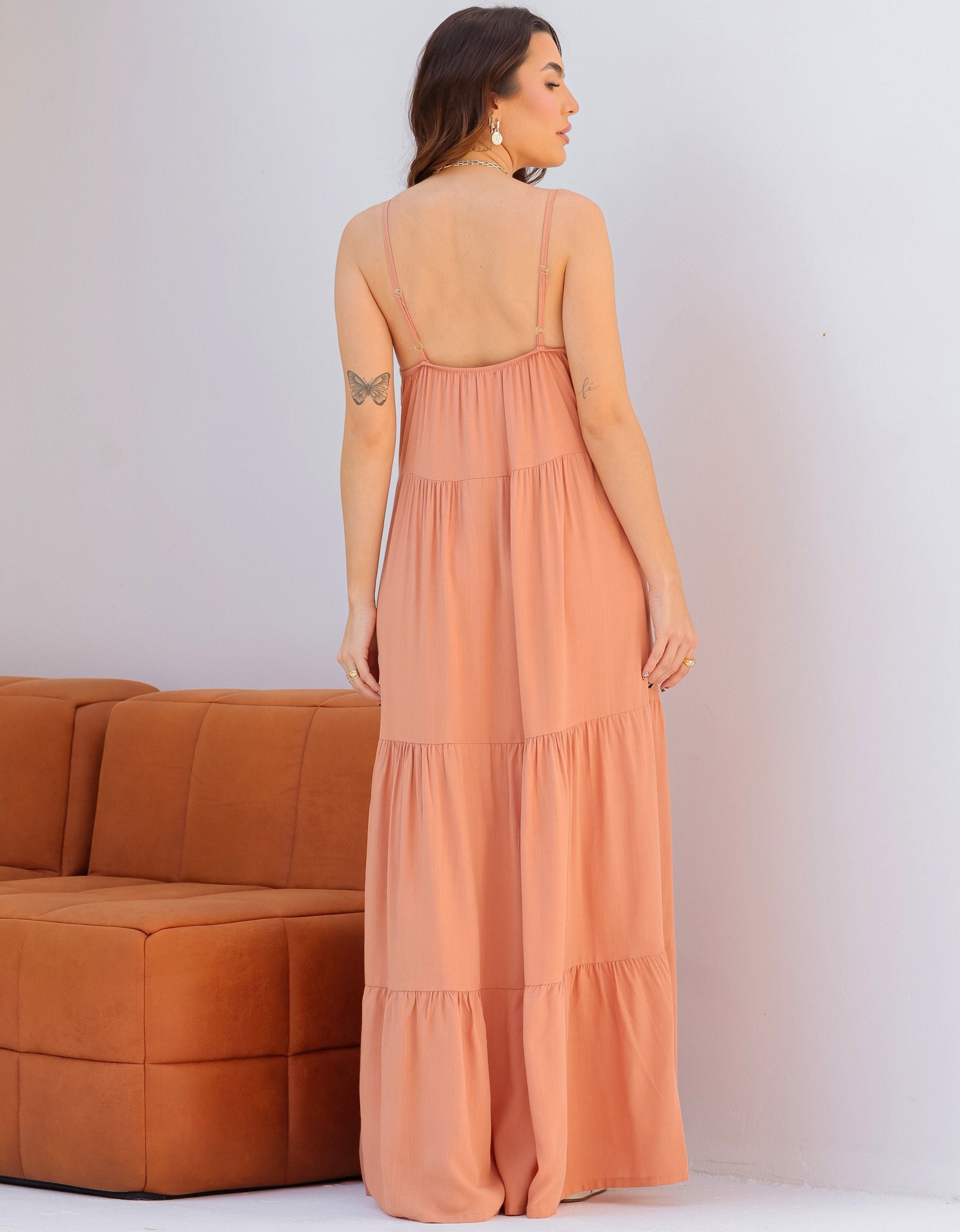 Vestido Longo Viscolinho com Alças Reguláveis