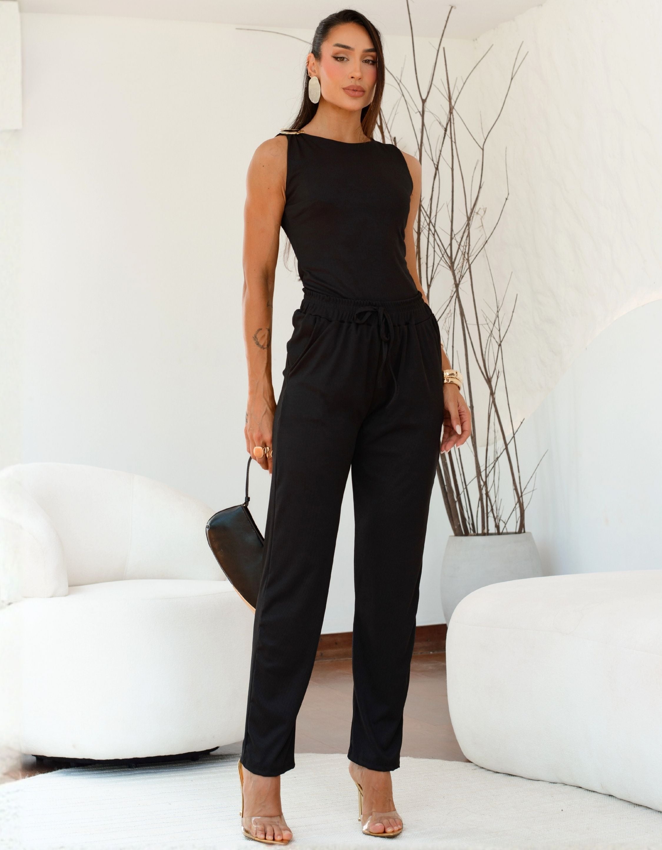 Conjunto Canelado Com Detalhe Metalizado