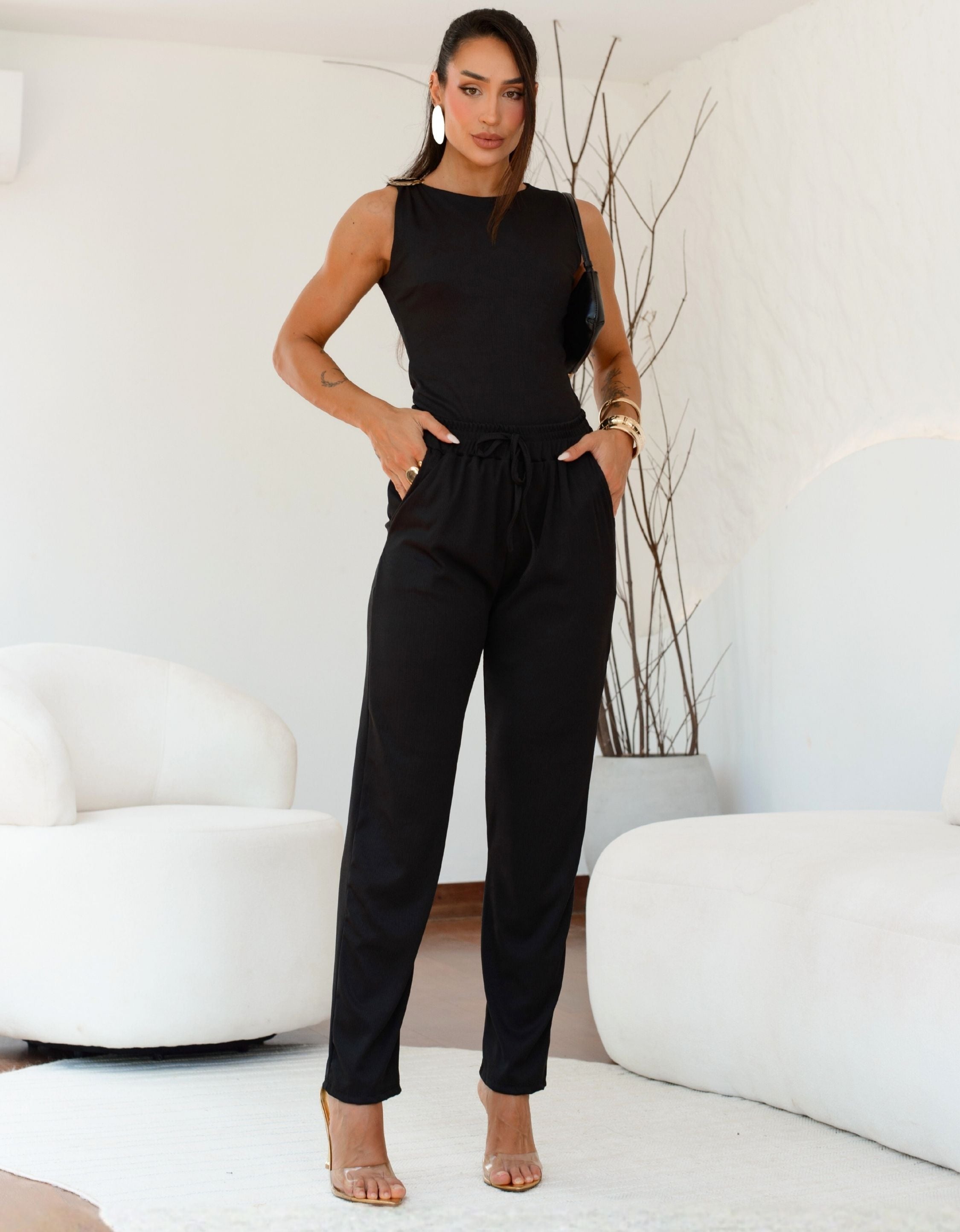 Conjunto Canelado Com Detalhe Metalizado