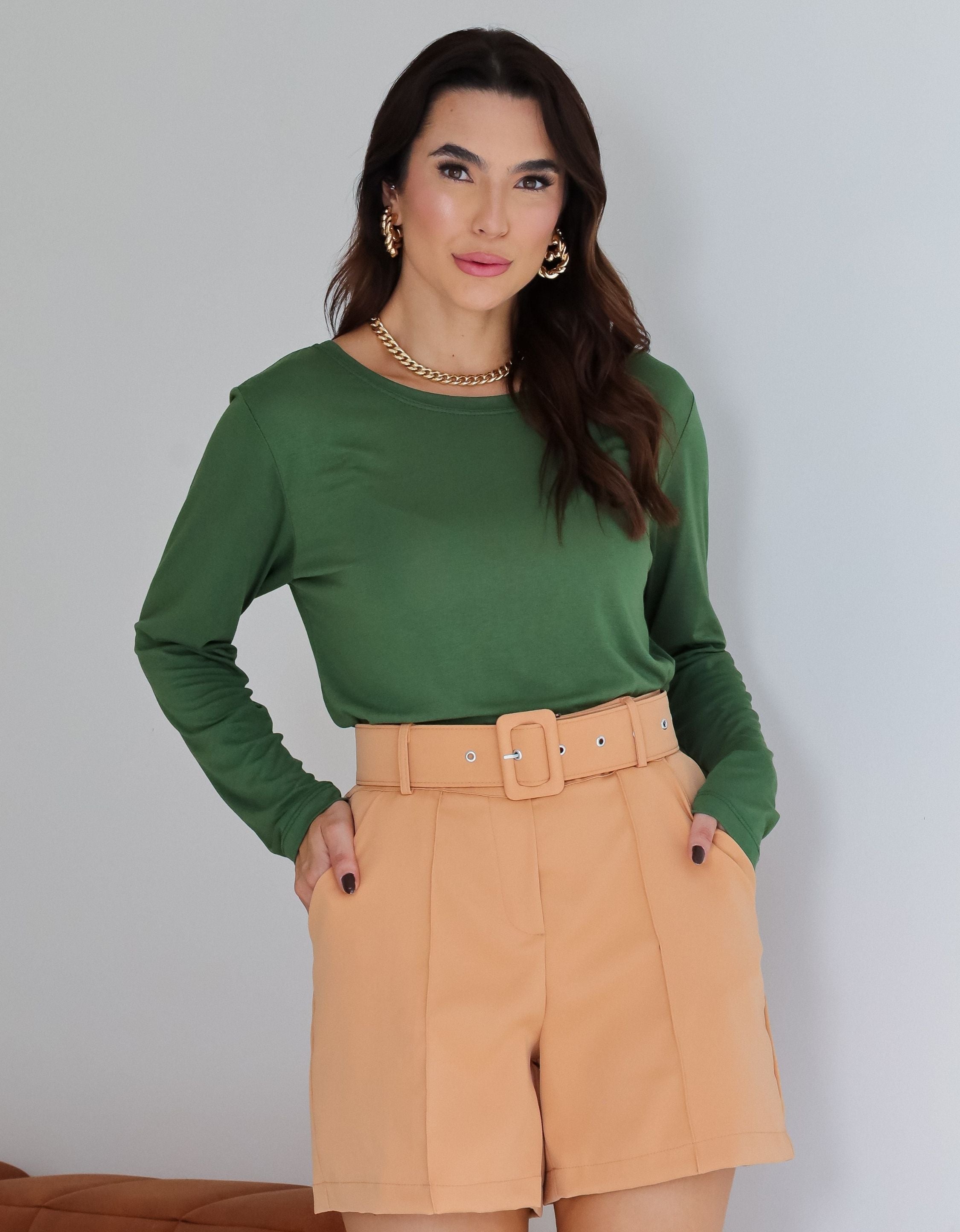 Blusa Malha de Viscose Gola Canoa Manga longa
