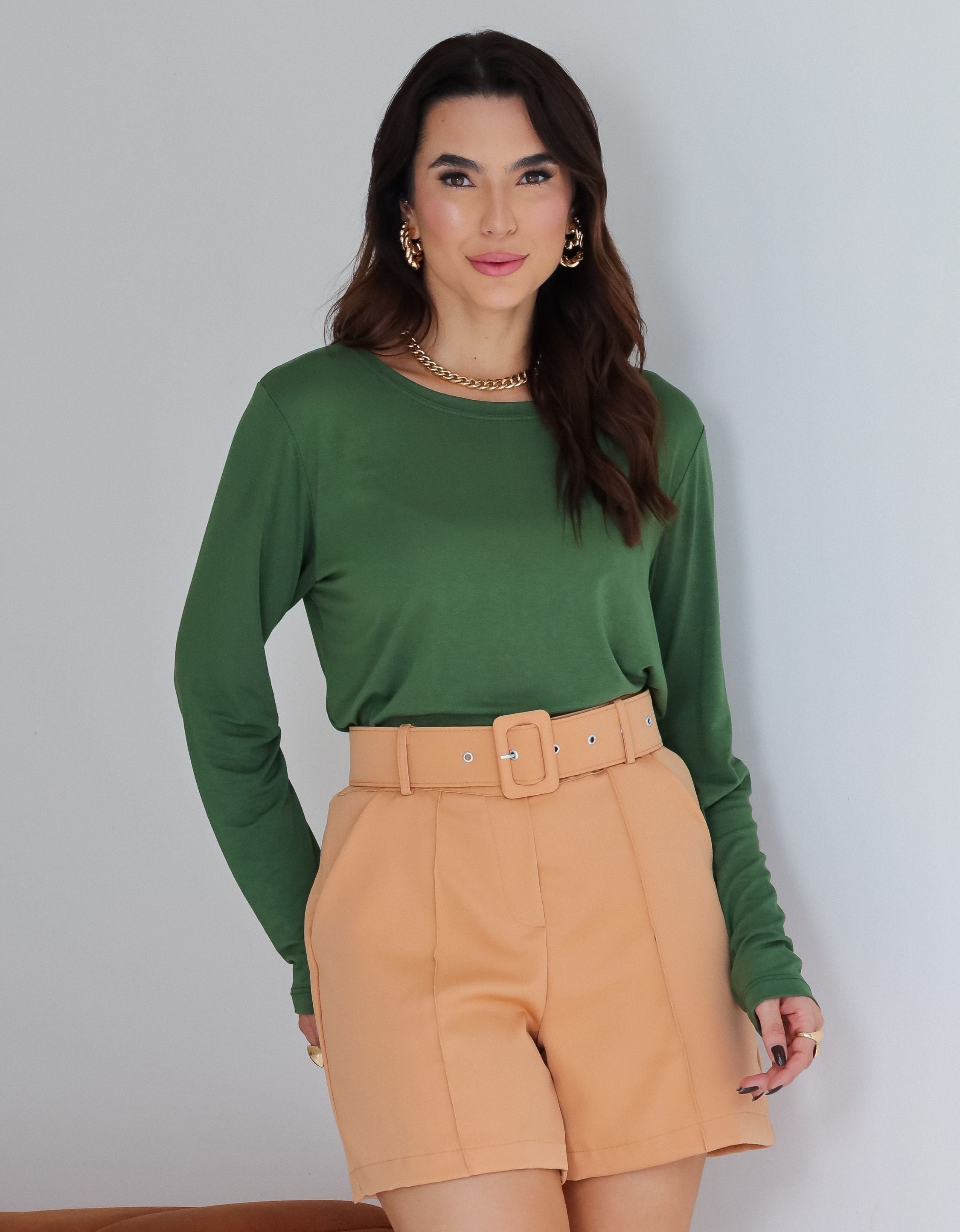Blusa Malha de Viscose Gola Canoa Manga longa