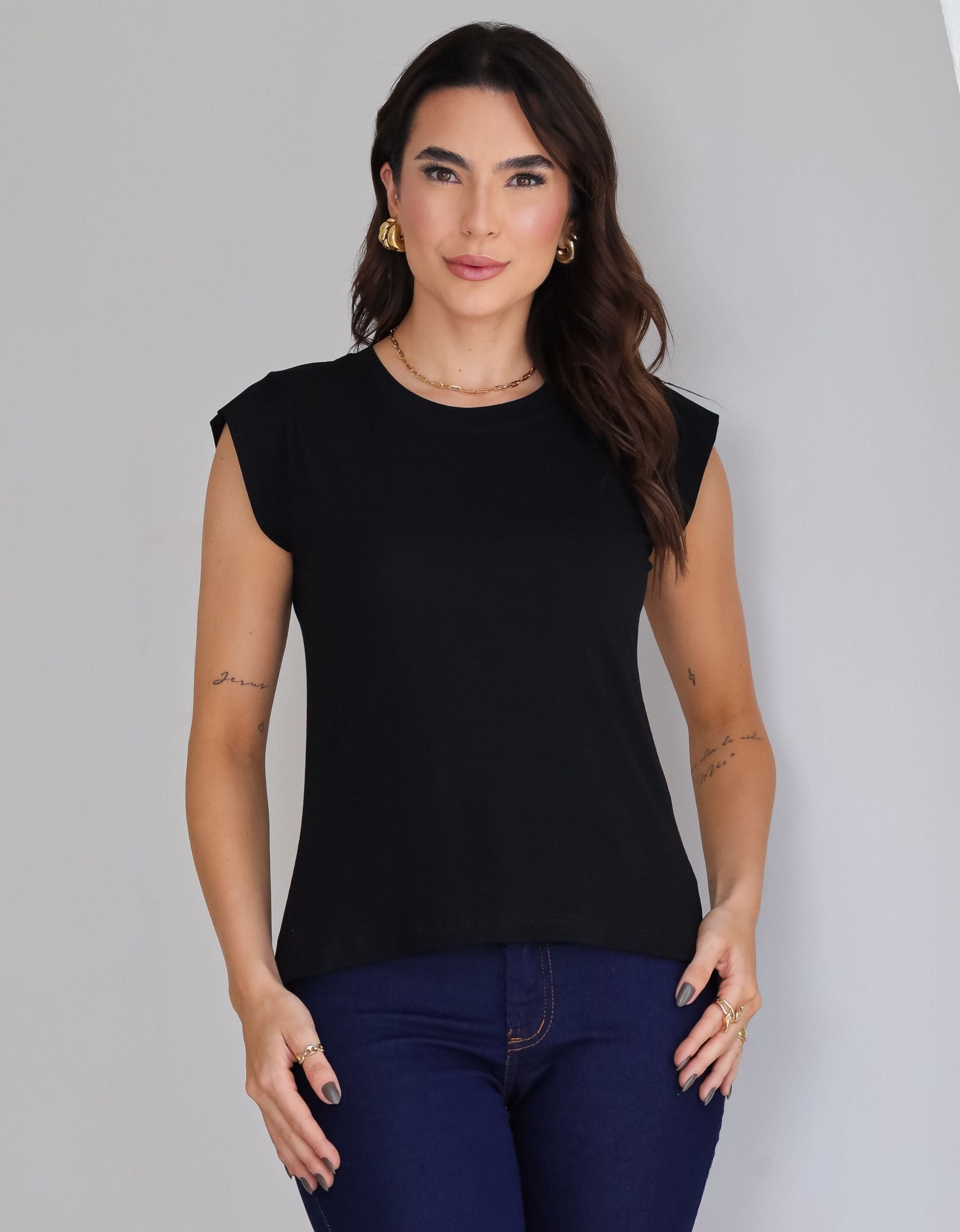 Blusa com Mangas em Malha de Viscose