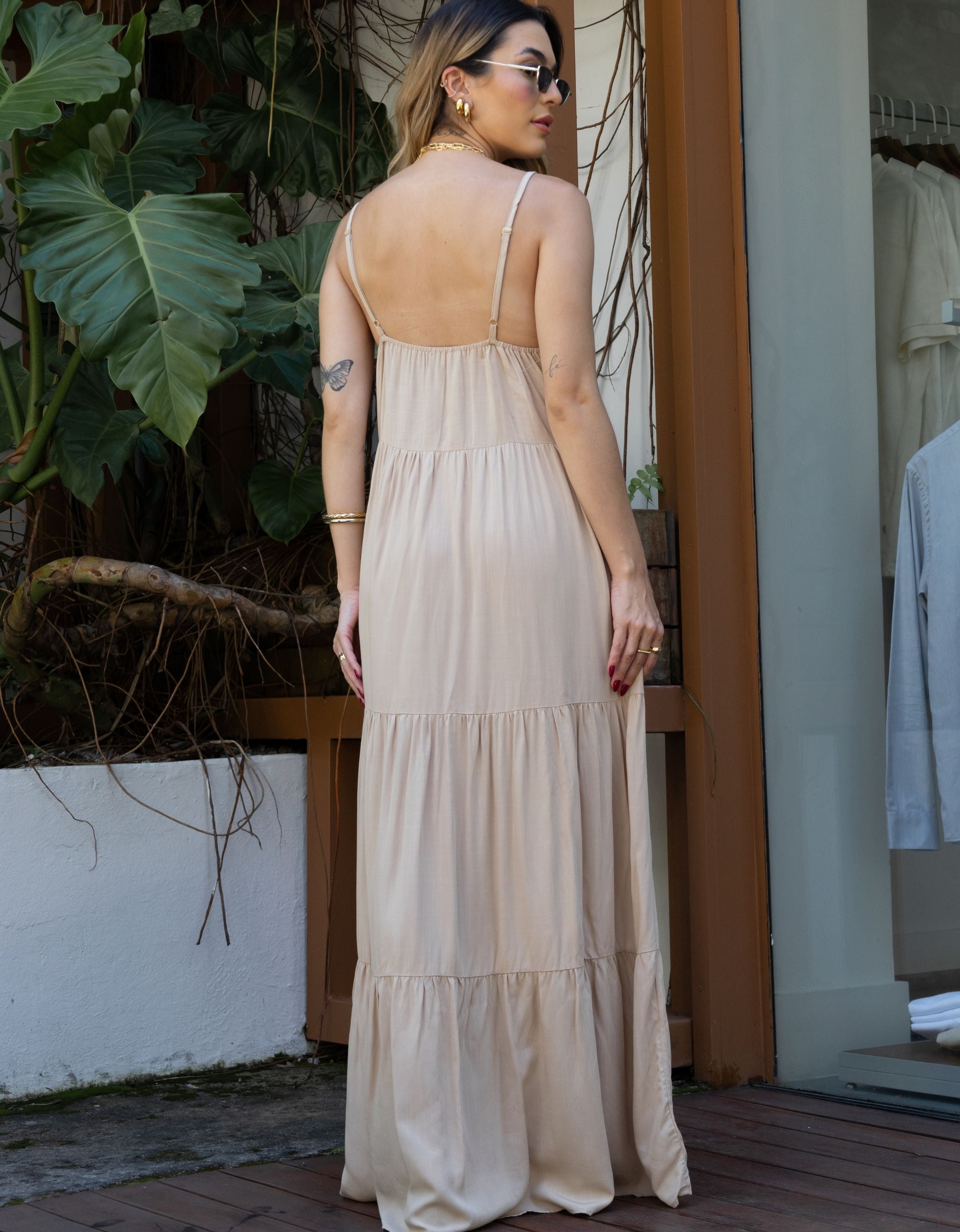 Vestido Longo Viscolinho com Alças Reguláveis