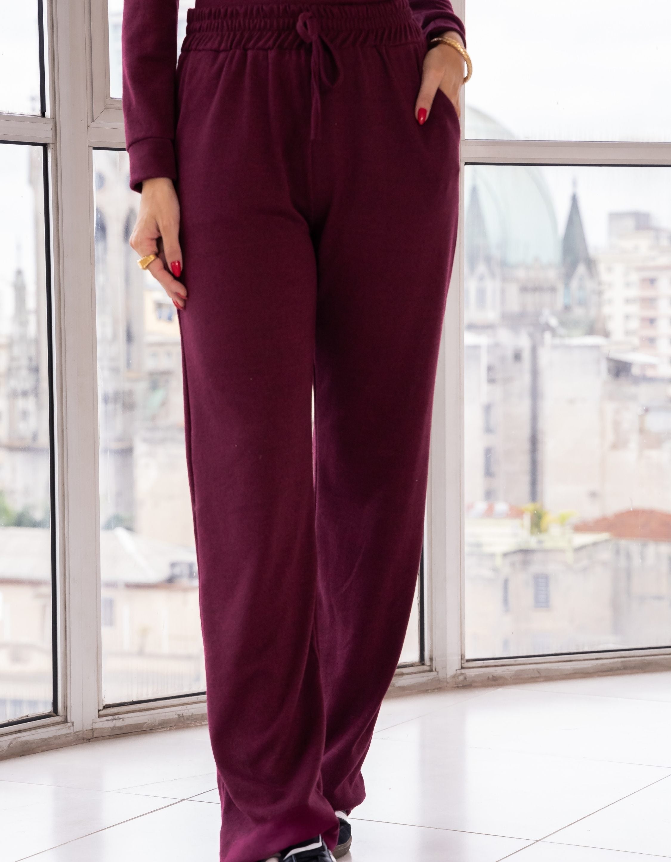 Conjunto Malha de Tricot Calça e Blusa Gola Alta