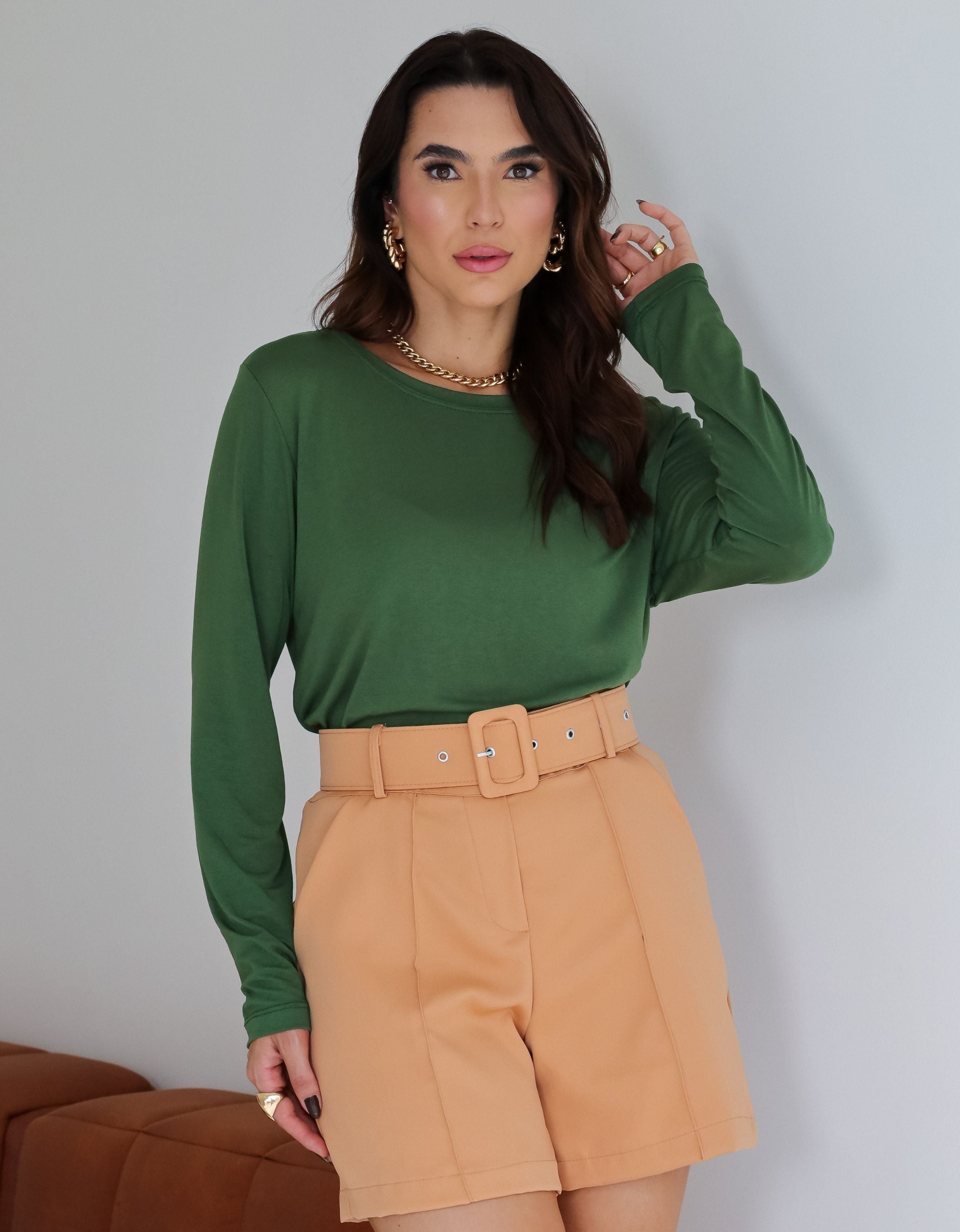 Blusa Malha de Viscose Gola Canoa Manga longa