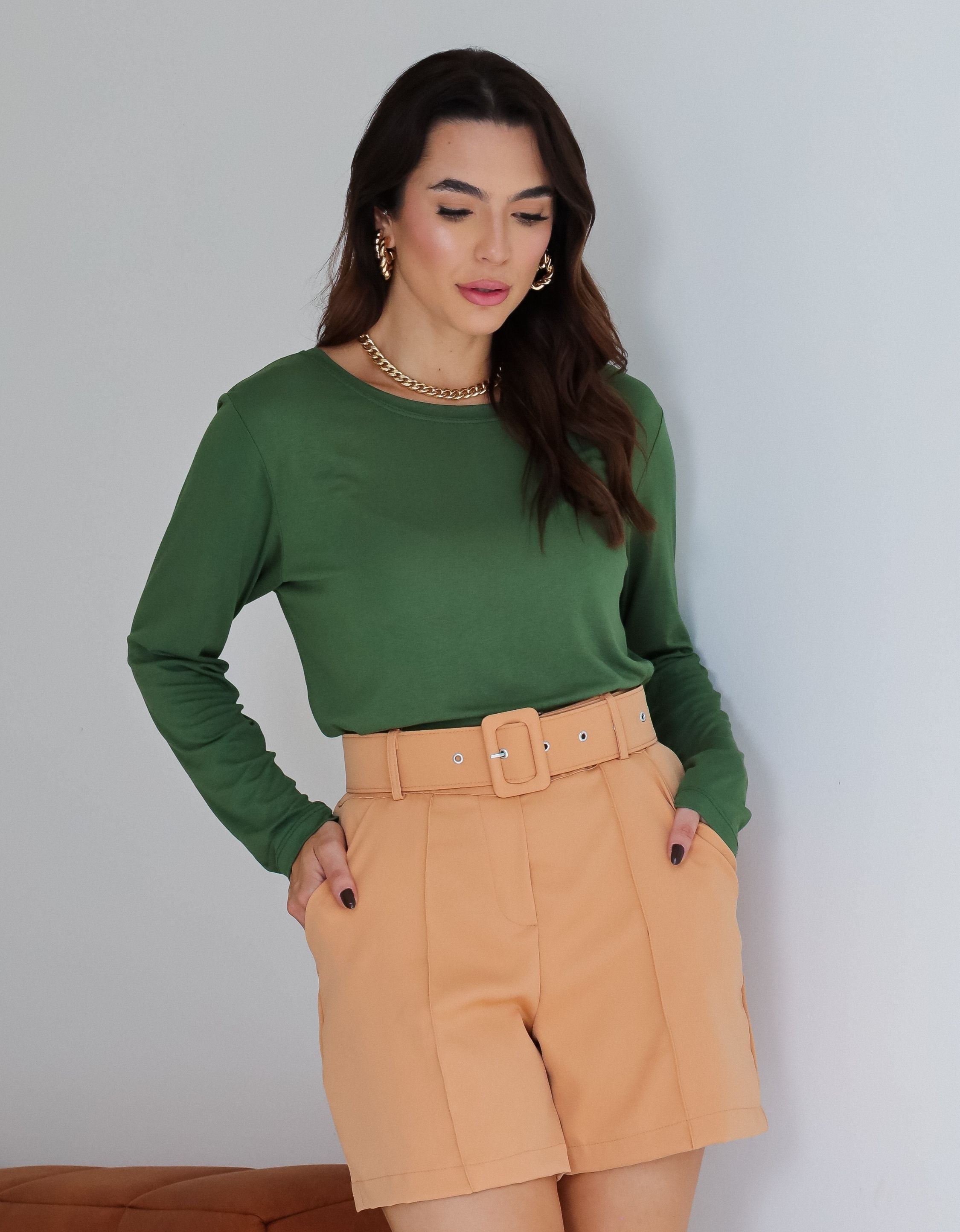 Blusa Malha de Viscose Gola Canoa Manga longa