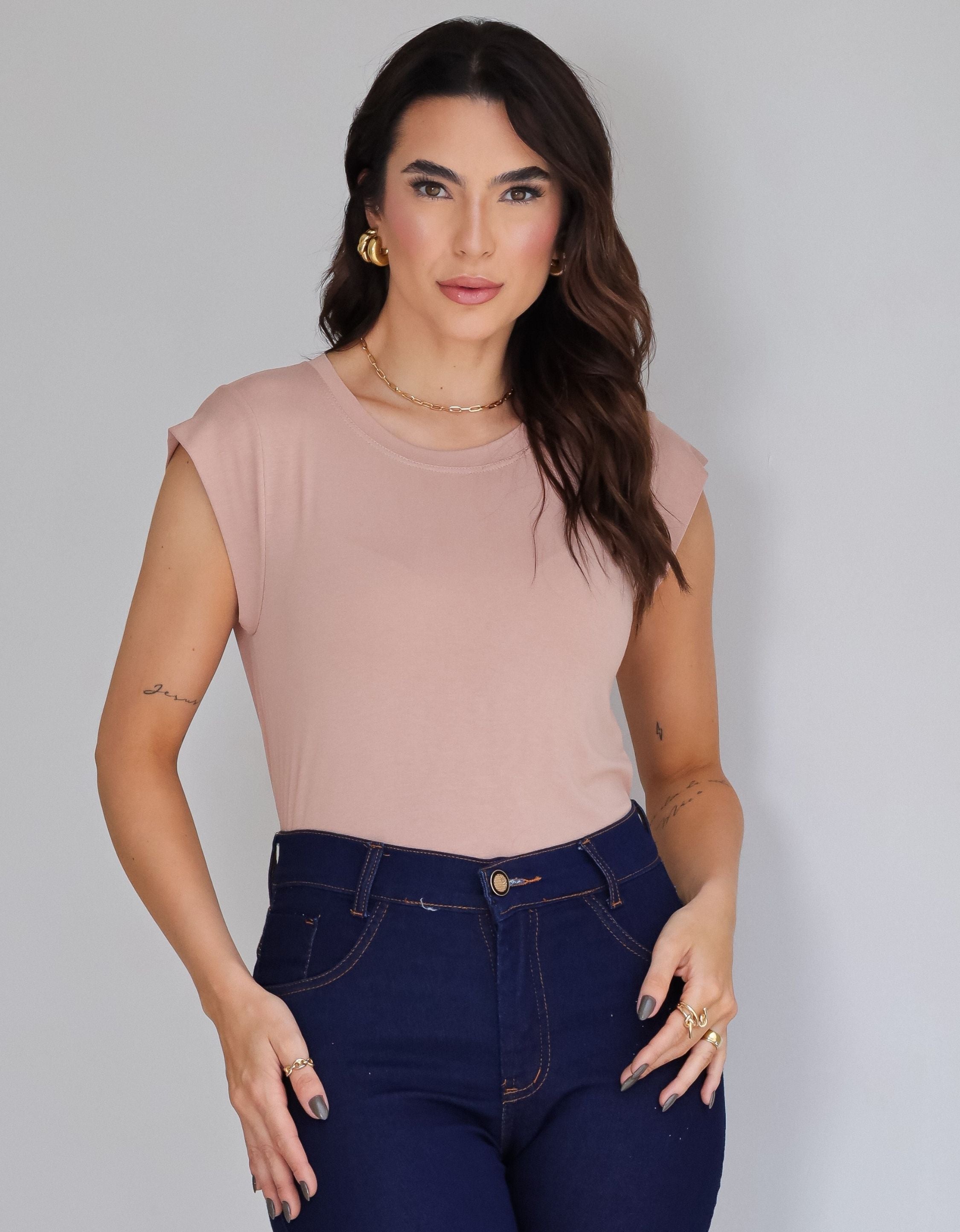 Blusa com Mangas em Malha de Viscose