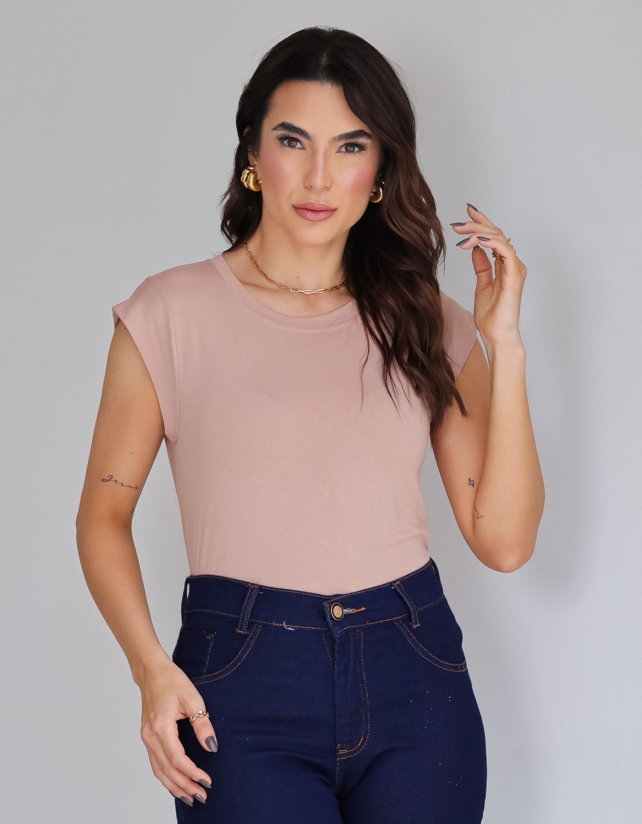 Blusa com Mangas em Malha de Viscose
