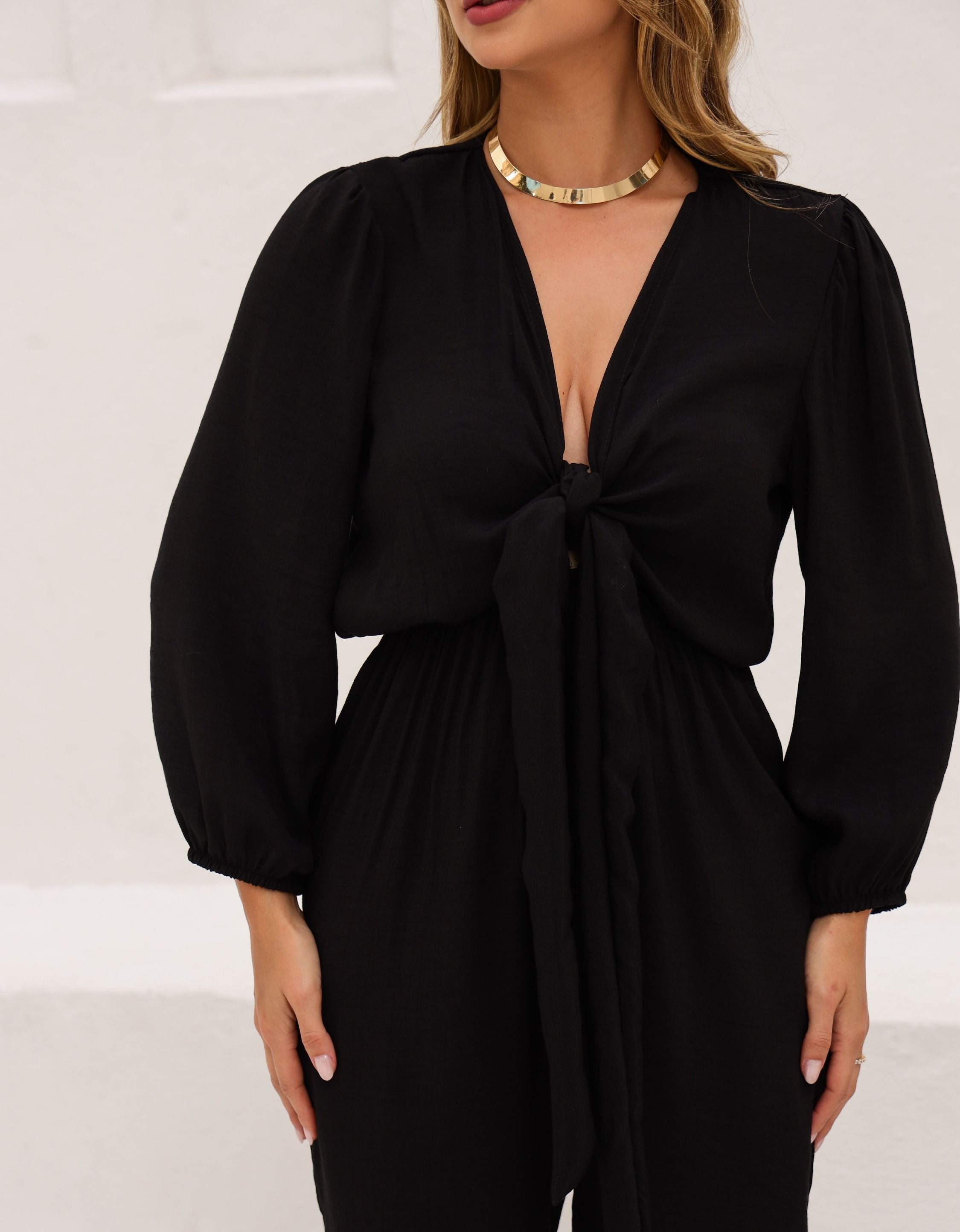 Macacão Longo em Viscose com Laço