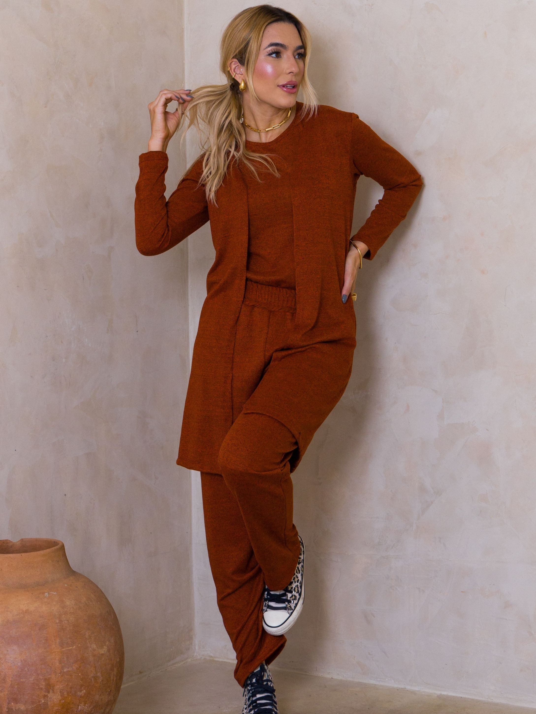 Conjunto Malha de Tricot Três Peças
