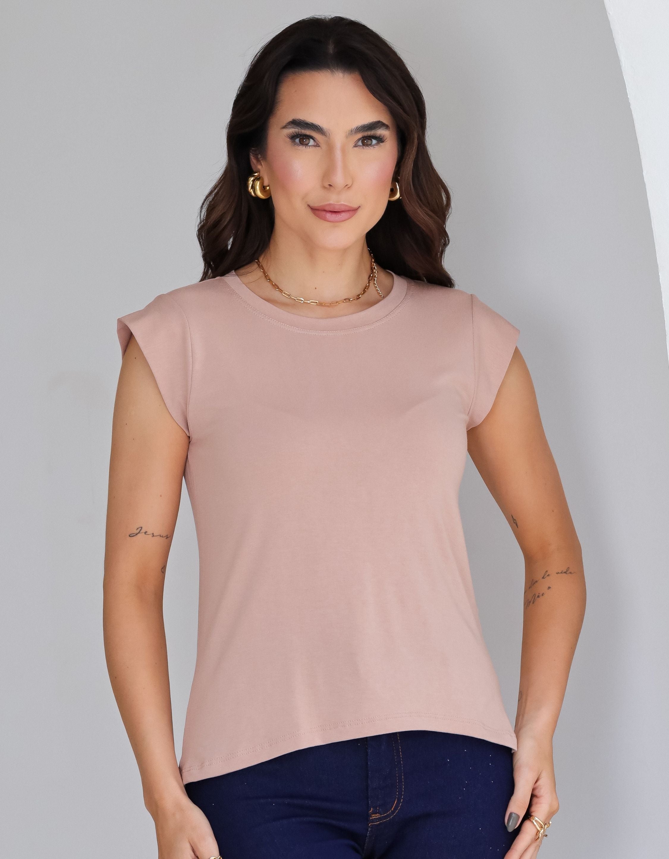 Blusa com Mangas em Malha de Viscose