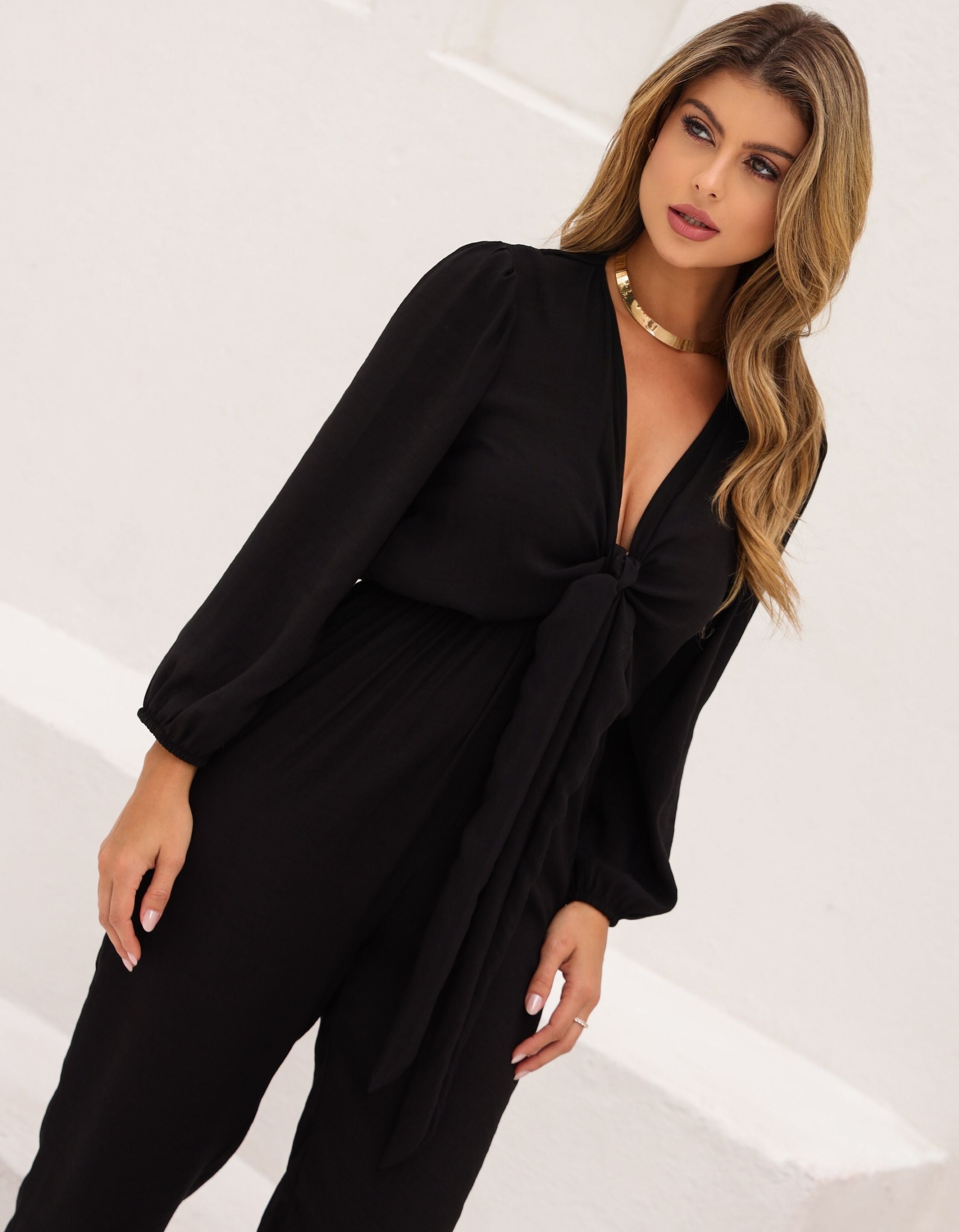 Macacão Longo em Viscose com Laço