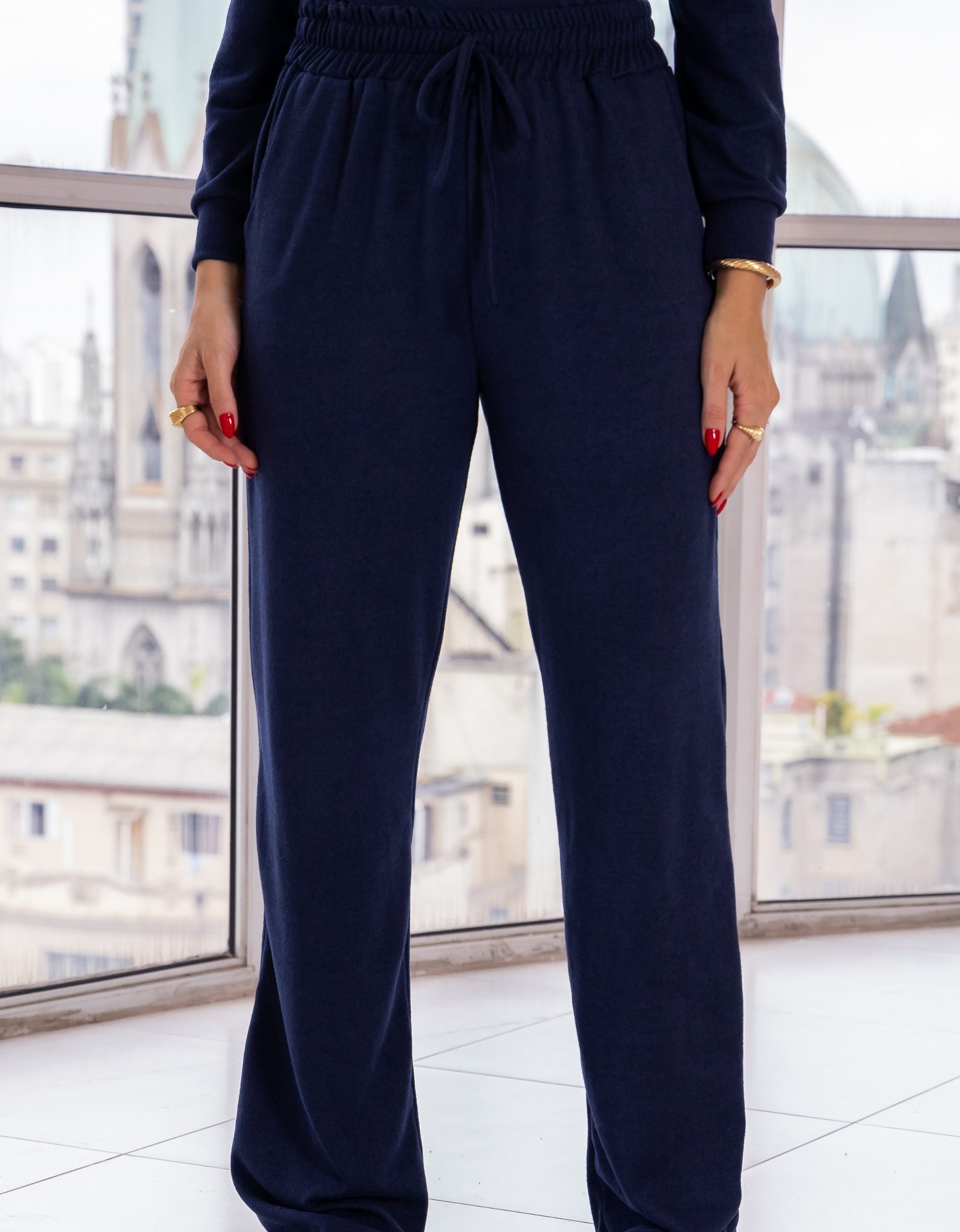 Conjunto Malha de Tricot Calça e Blusa Gola Alta