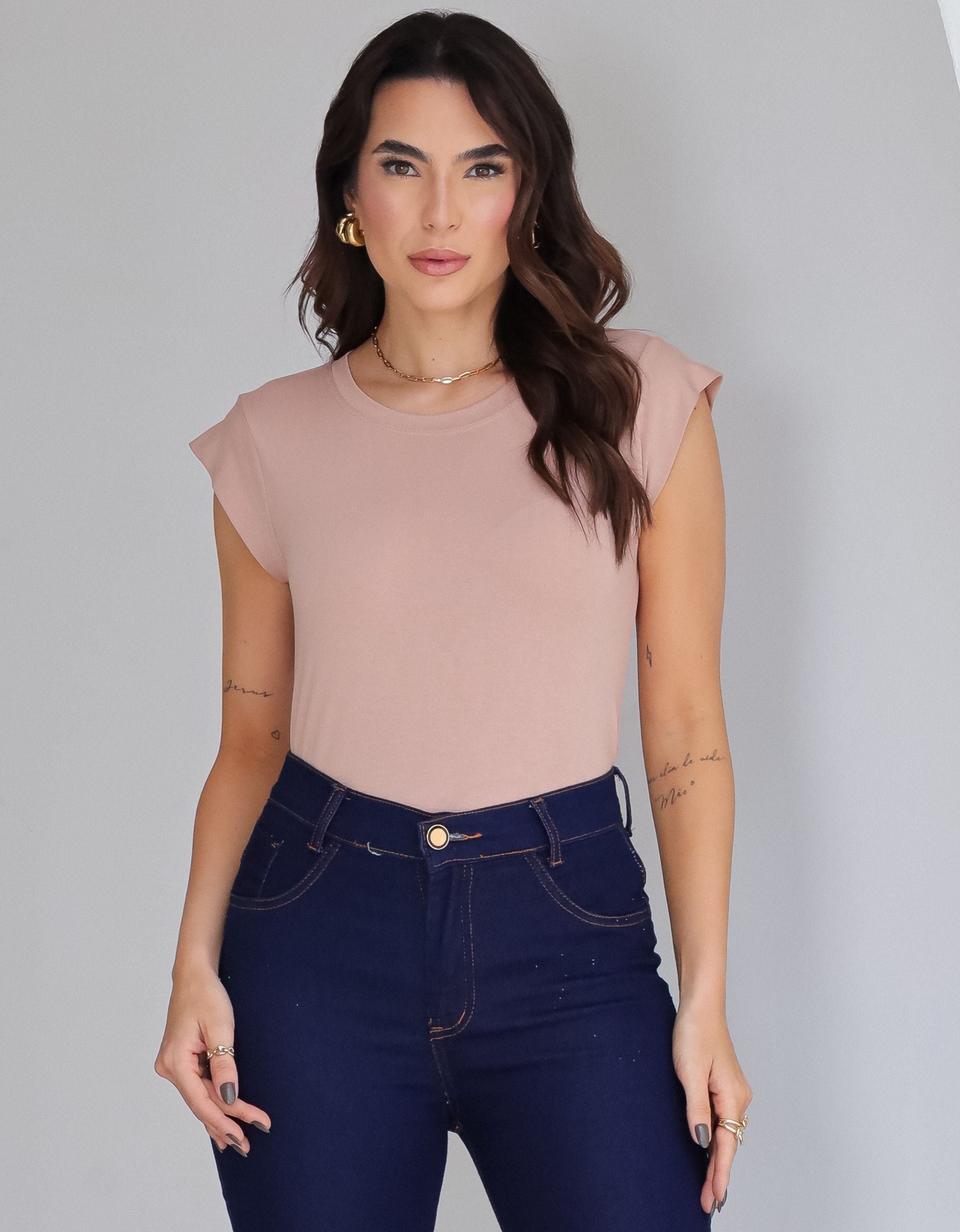 Blusa com Mangas em Malha de Viscose
