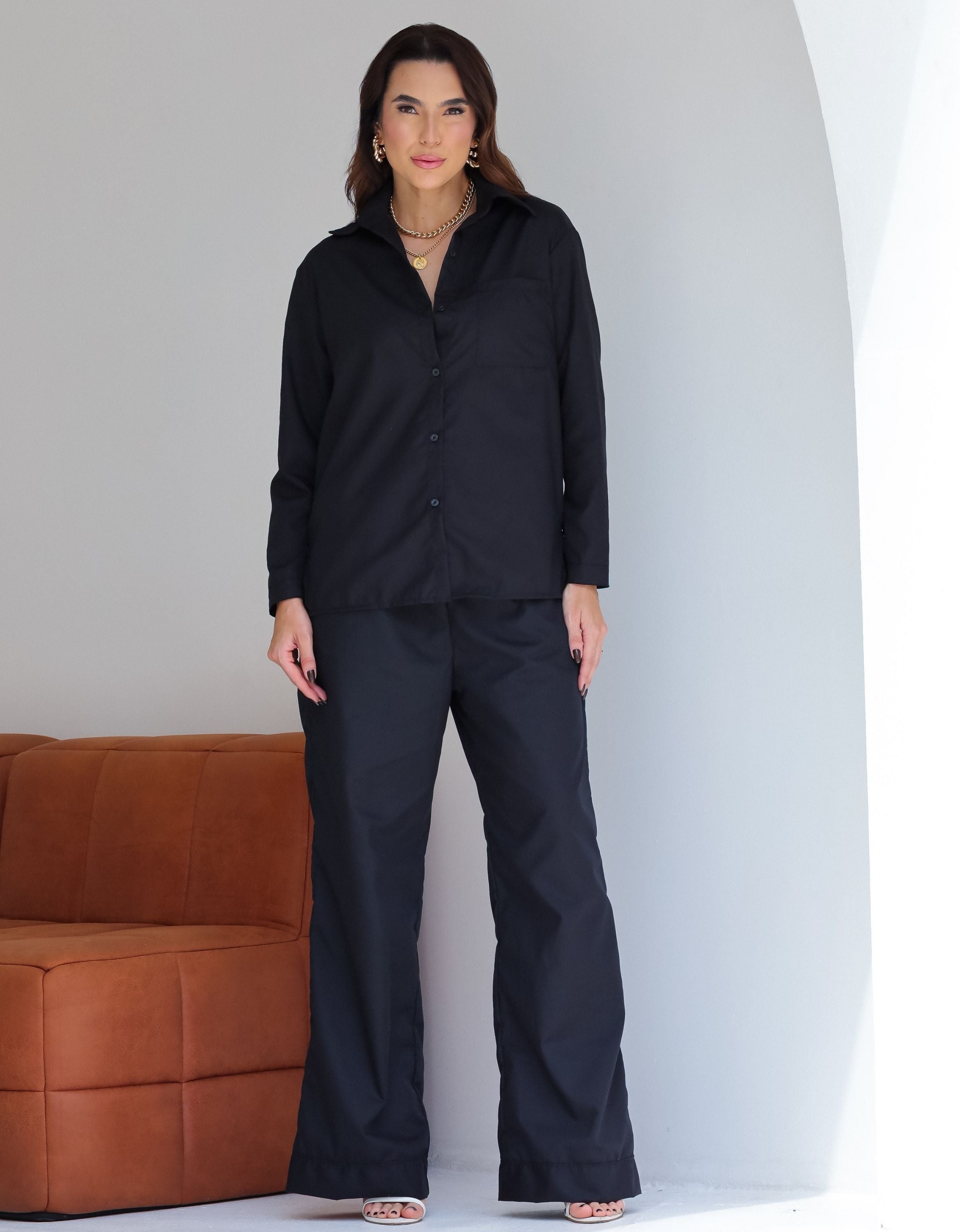 Conjunto Alfaiataria Camisa e Calça em Tricoline