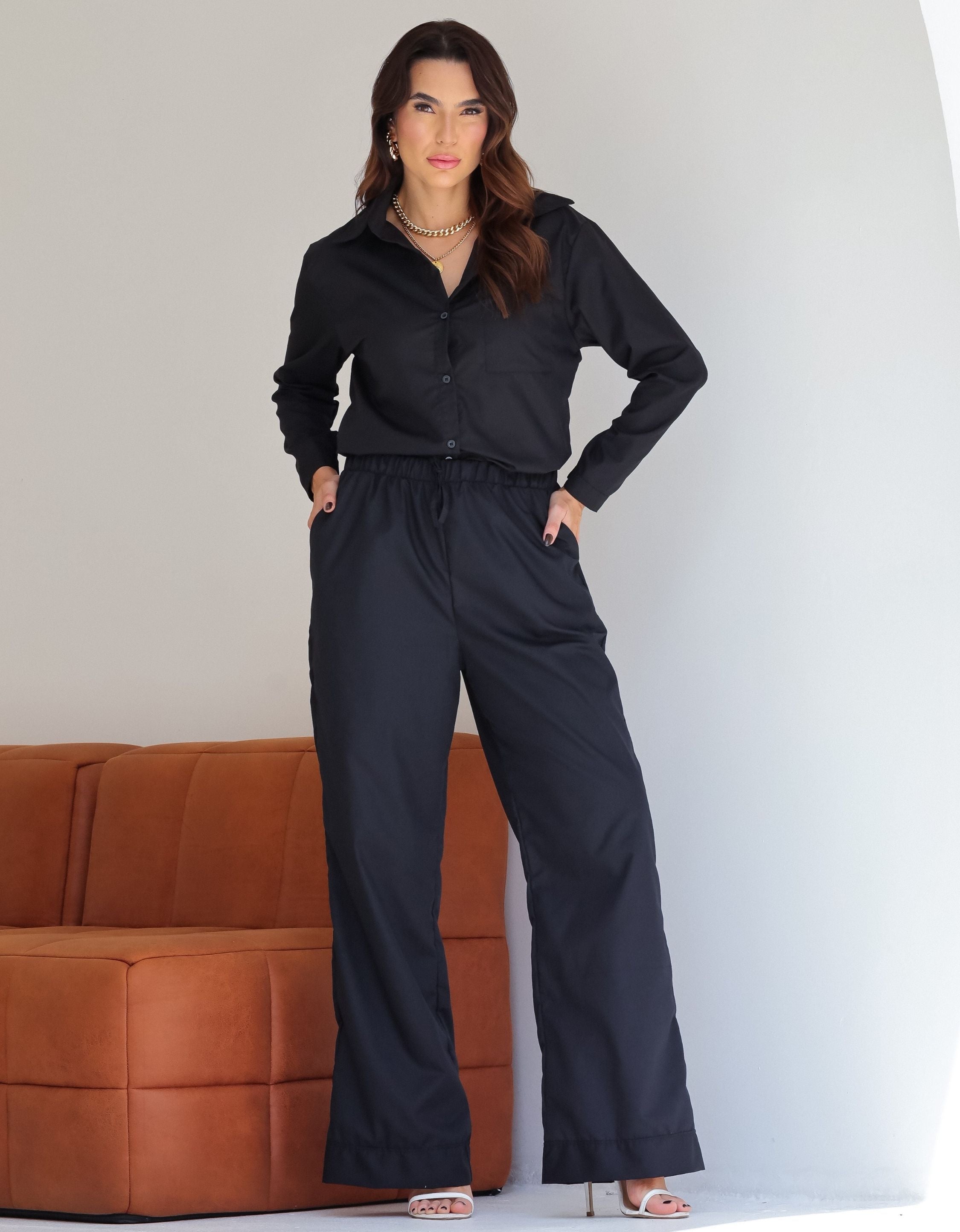 Conjunto Alfaiataria Camisa e Calça em Tricoline
