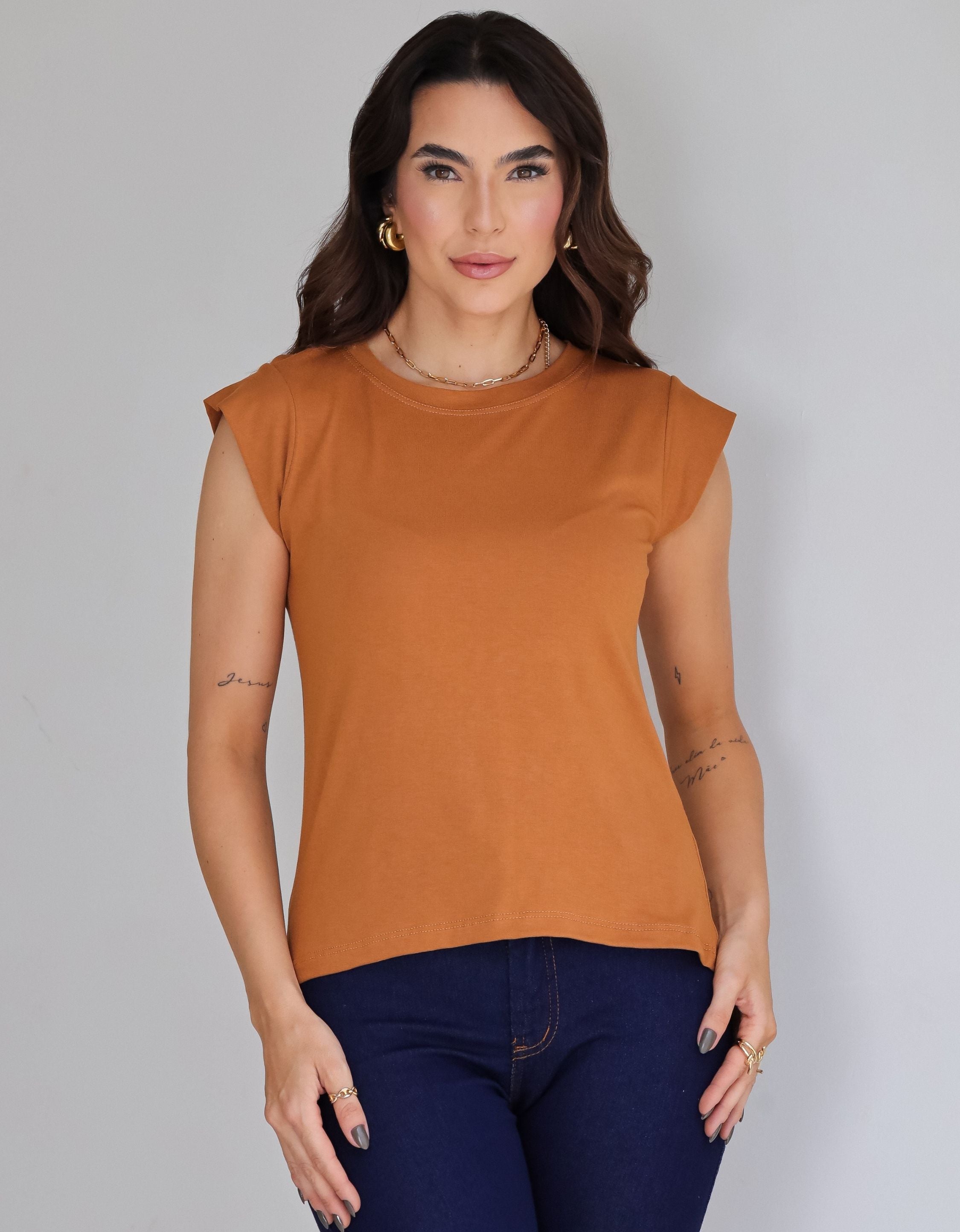 Blusa com Mangas em Malha de Viscose