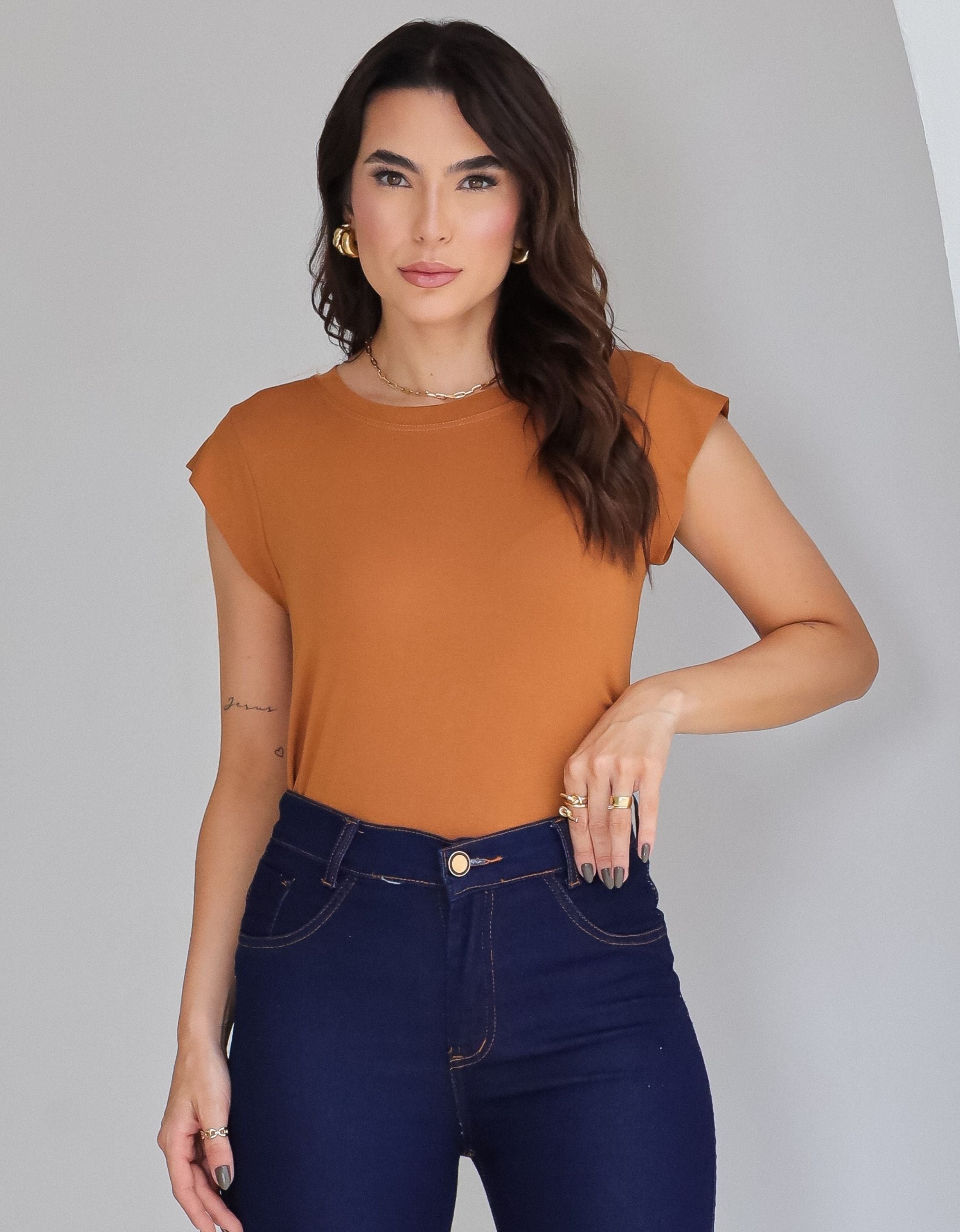 Blusa com Mangas em Malha de Viscose