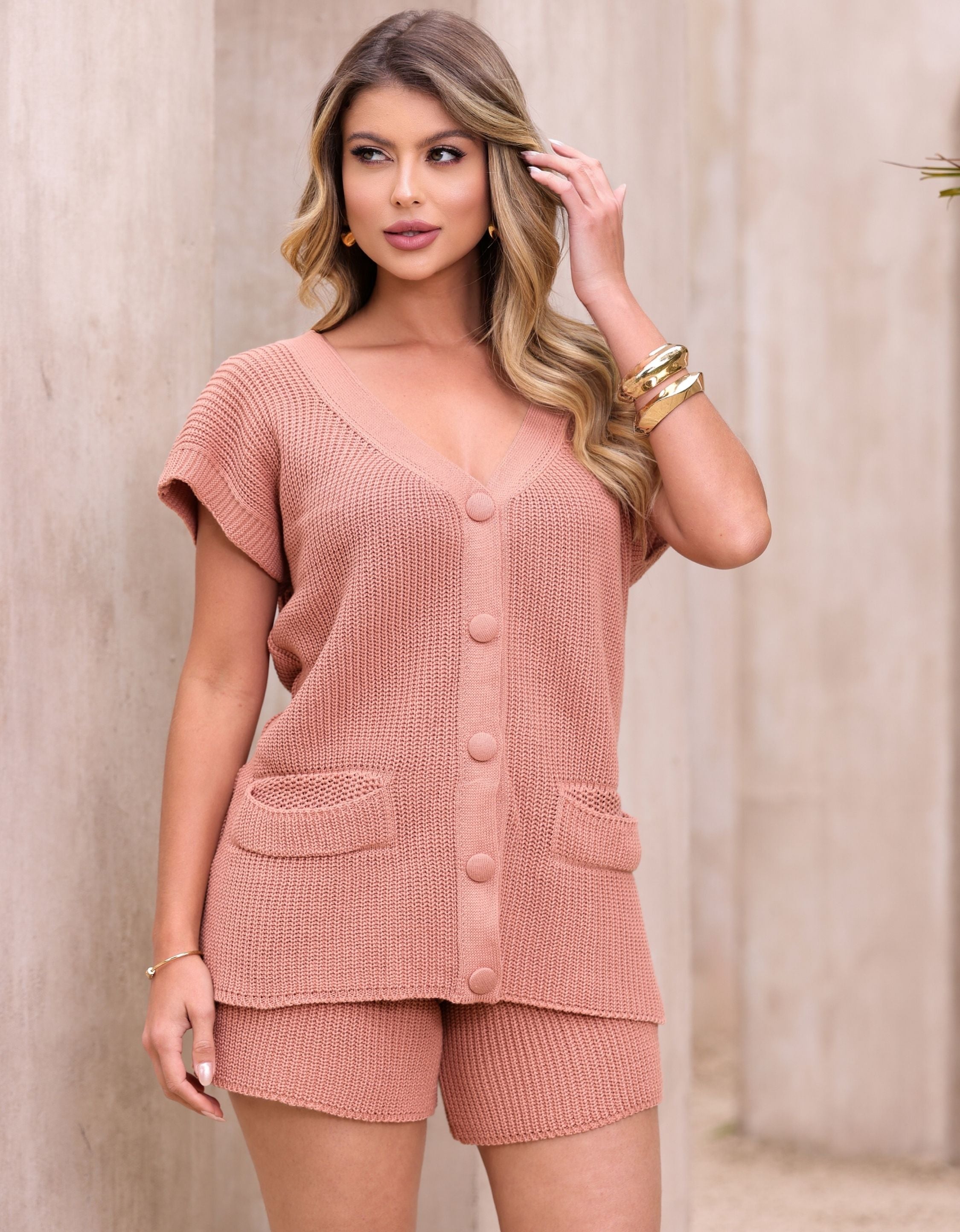 Conjunto Short E Blusa Max Colete Tricot Modal Luxo