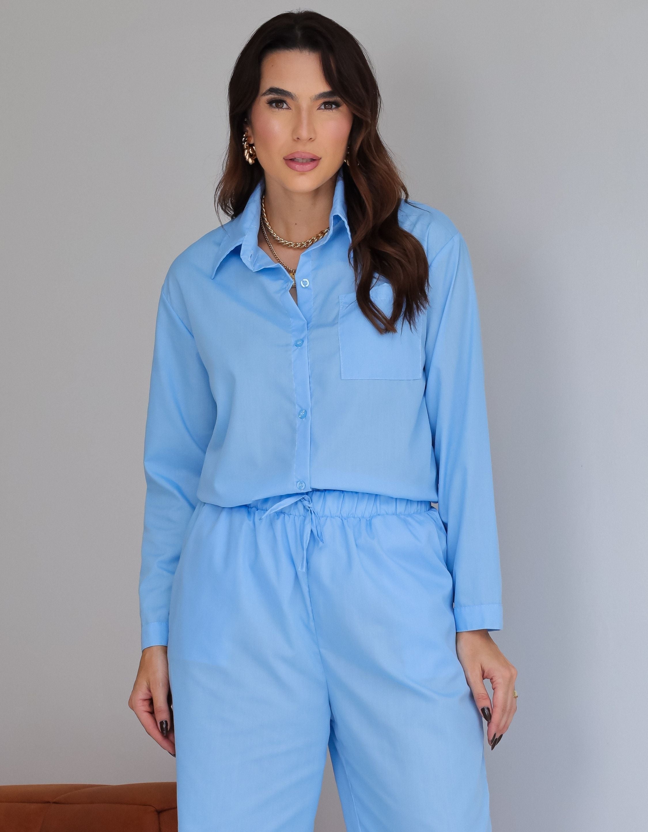 Conjunto Alfaiataria Camisa e Calça em Tricoline