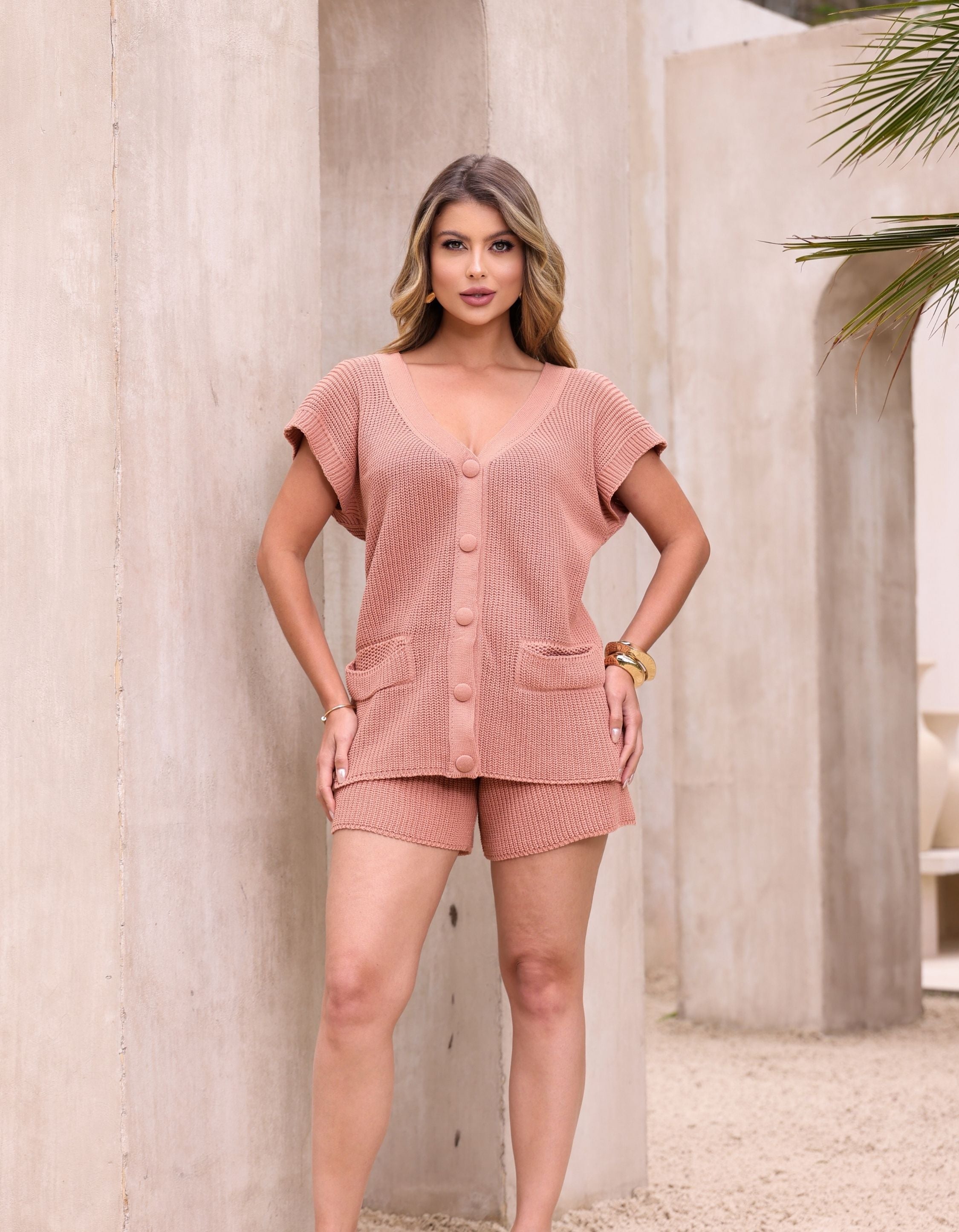 Conjunto Short E Blusa Max Colete Tricot Modal Luxo