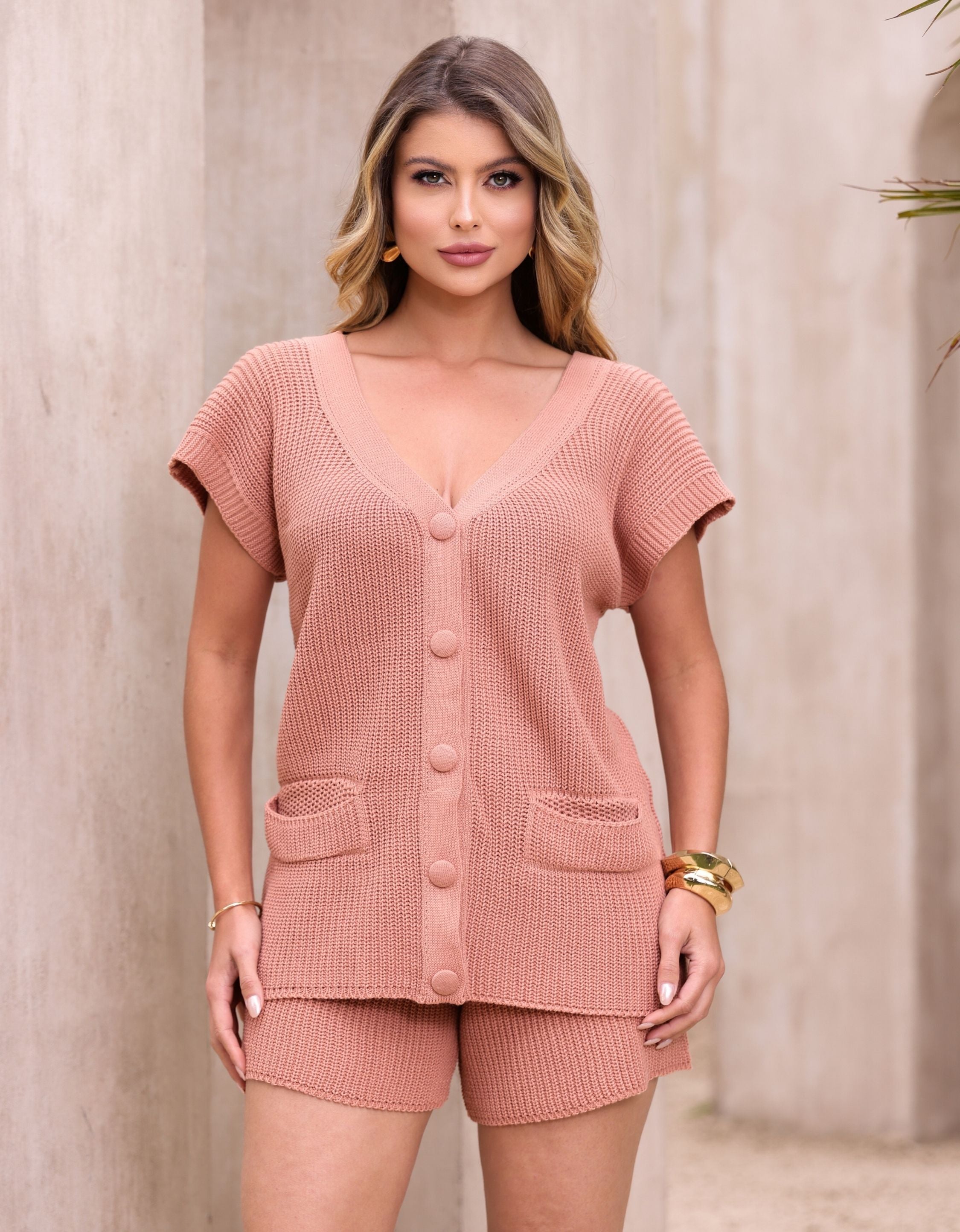 Conjunto Short E Blusa Max Colete Tricot Modal Luxo