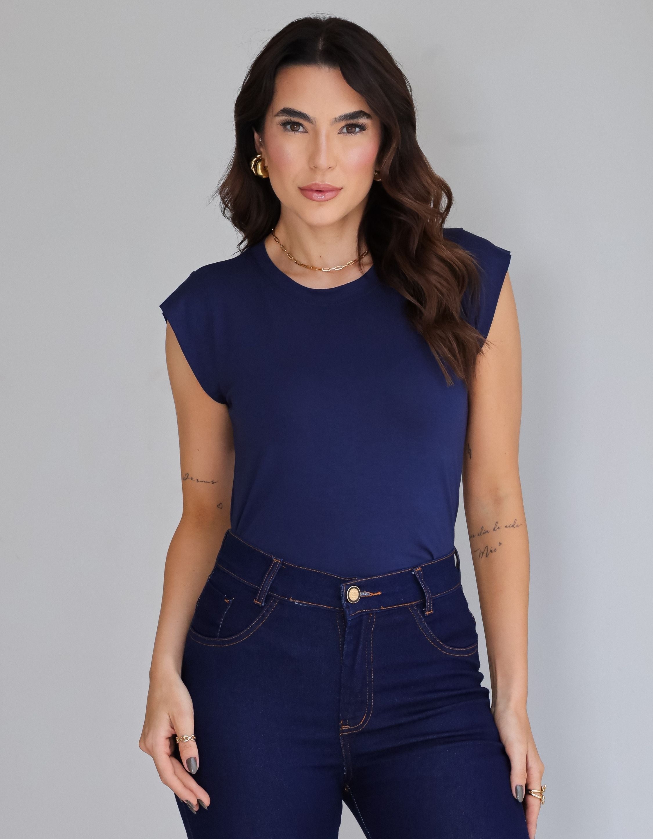 Blusa com Mangas em Malha de Viscose