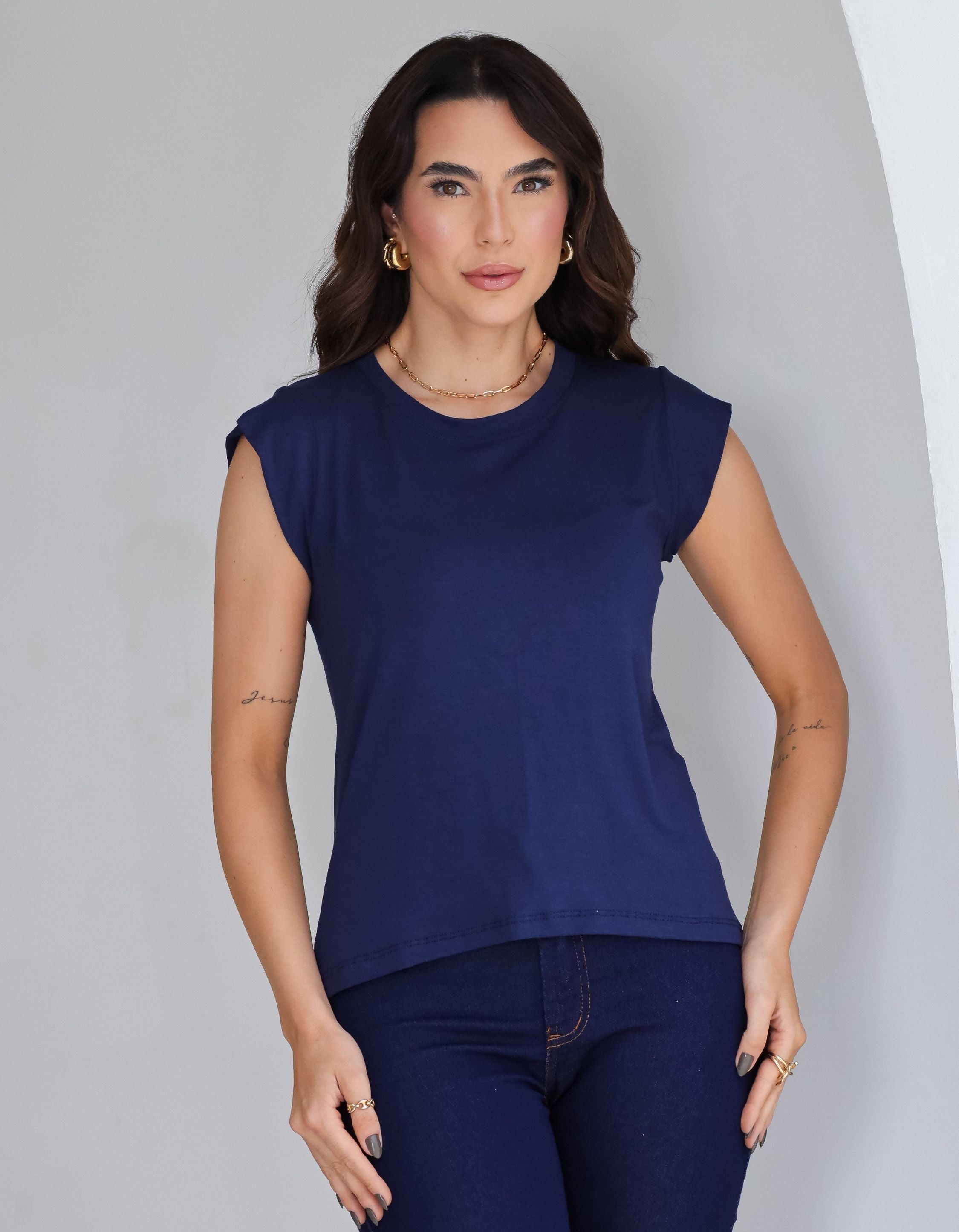 Blusa com Mangas em Malha de Viscose