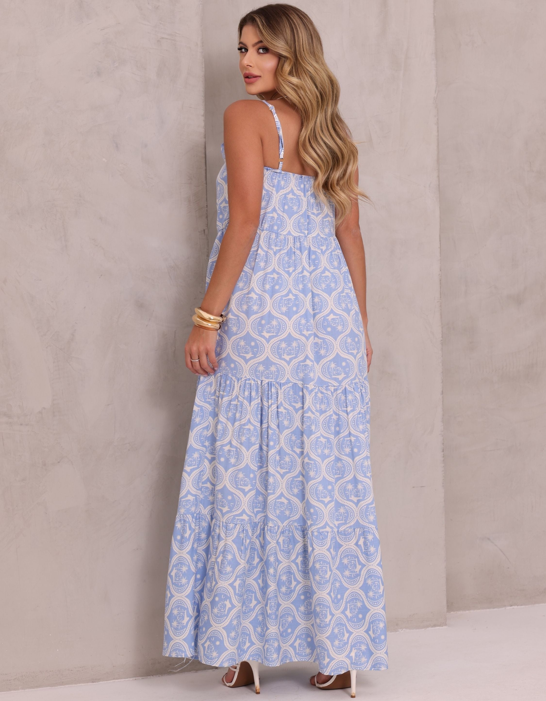 Vestido Longo Viscolinho com Alças Reguláveis