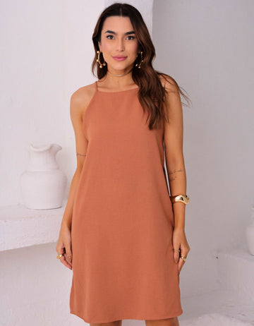 Vestido Curto em Crepe com Alças Reguláveis