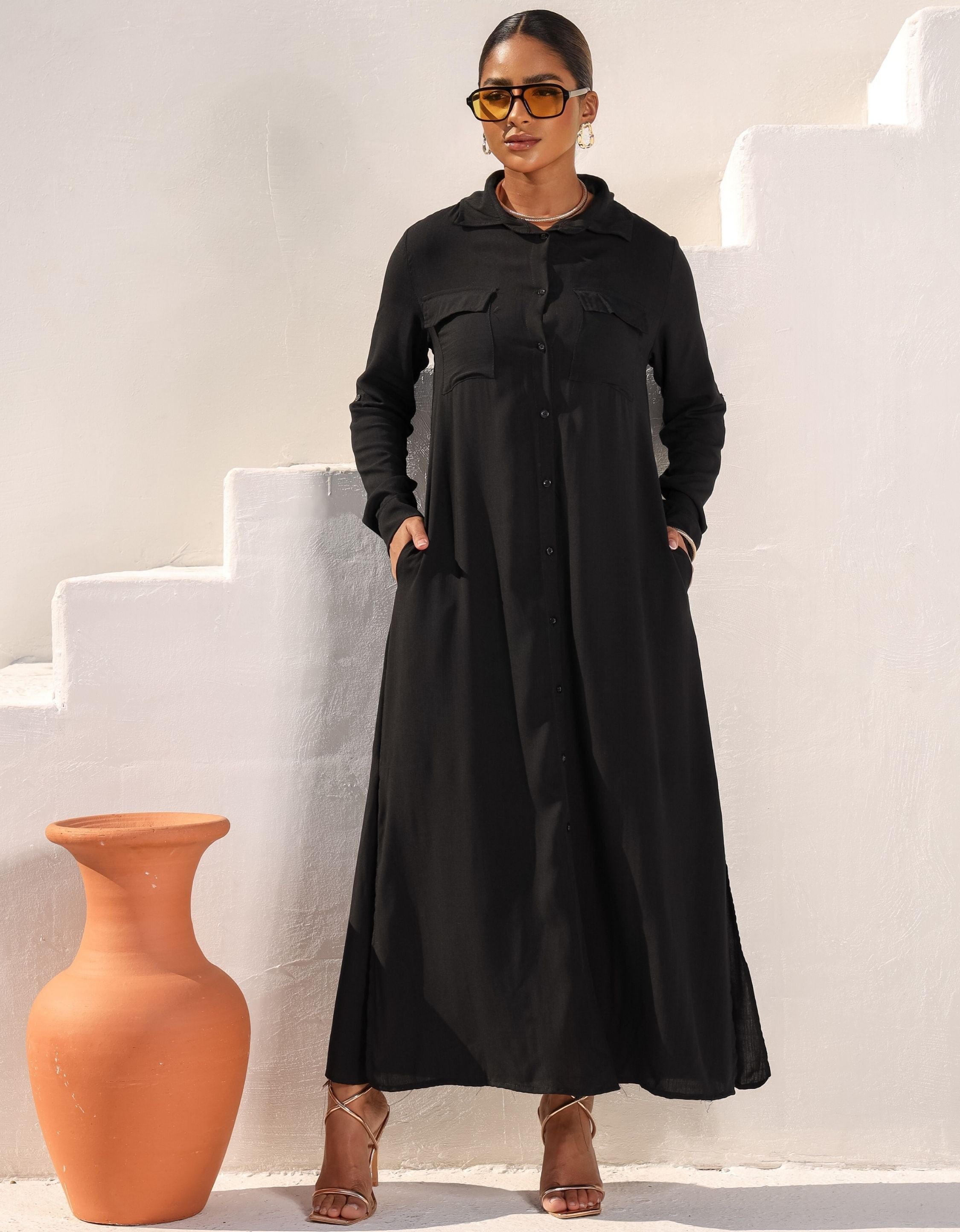 Vestido Longo Elegante Chemise em Viscose