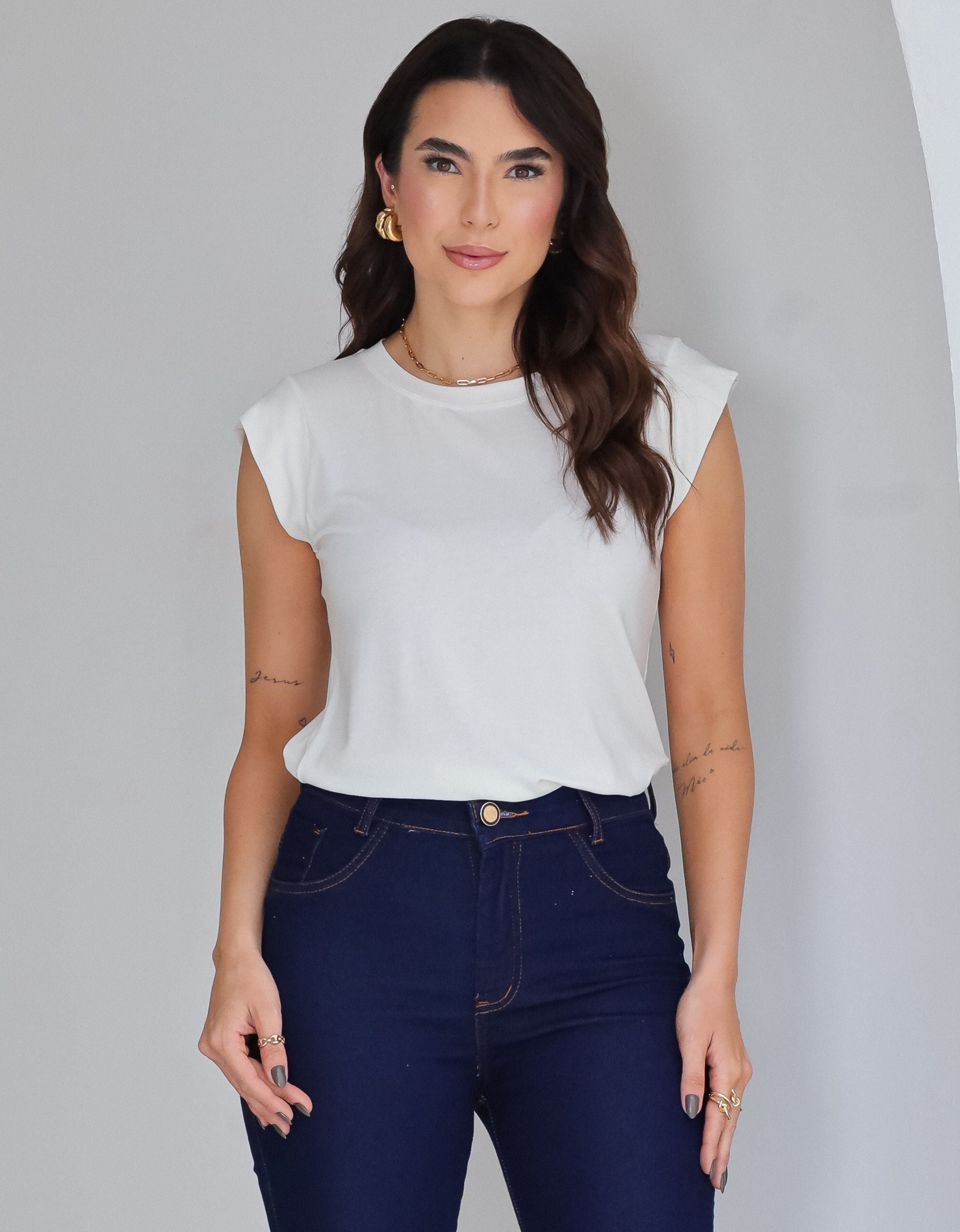 Blusa com Mangas em Malha de Viscose